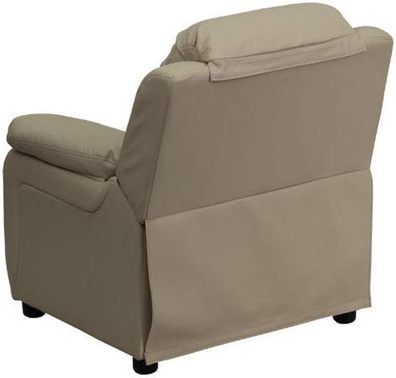 Alt view image 7 of 20 - Deluxe Padded Contemporary Beige Vinyl Kids Recliner with Storage Arms