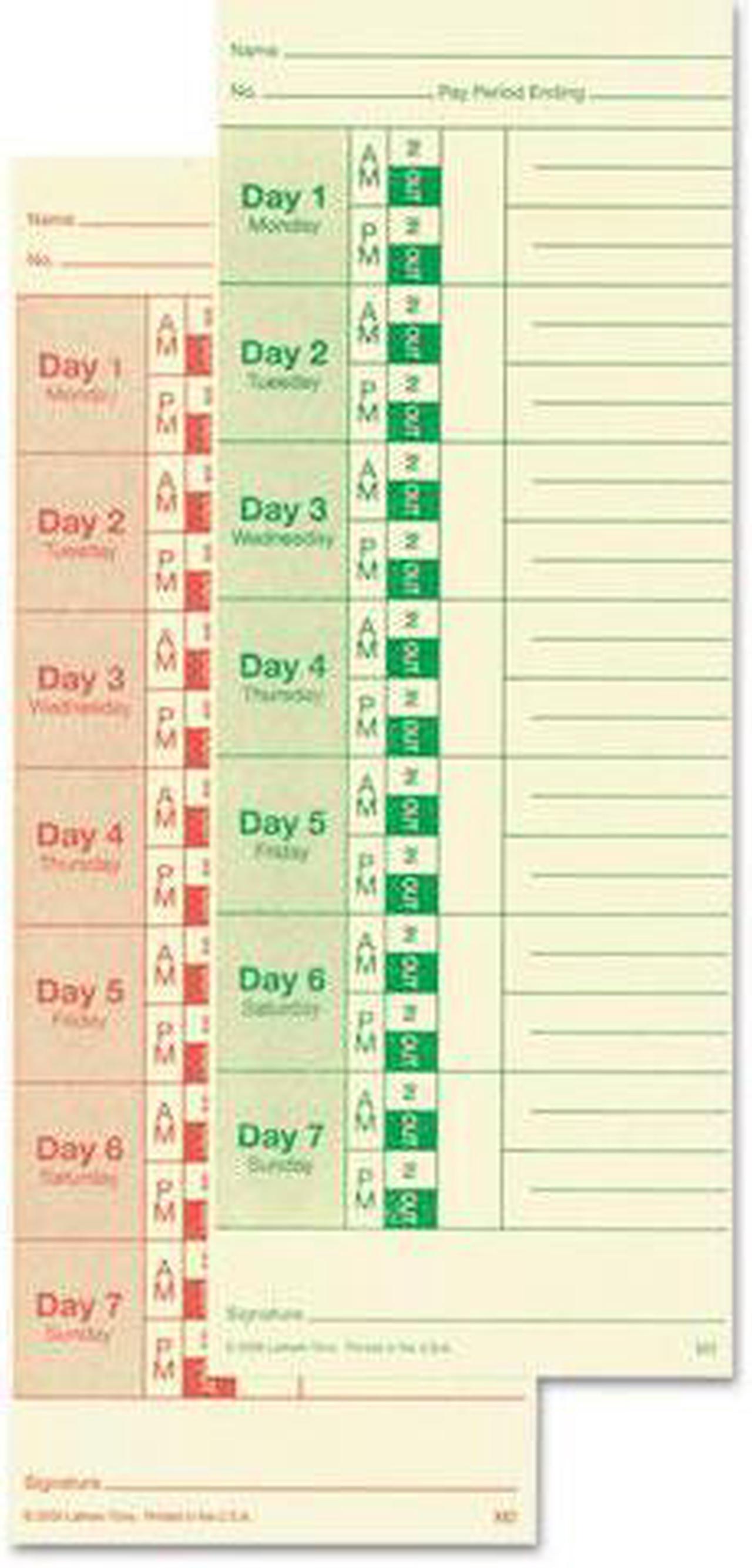 Main image of Universal Time Card, Side Print, 3 1/2 x 9, Bi-Weekly/Weekly, 2-Sided 100/Pack
