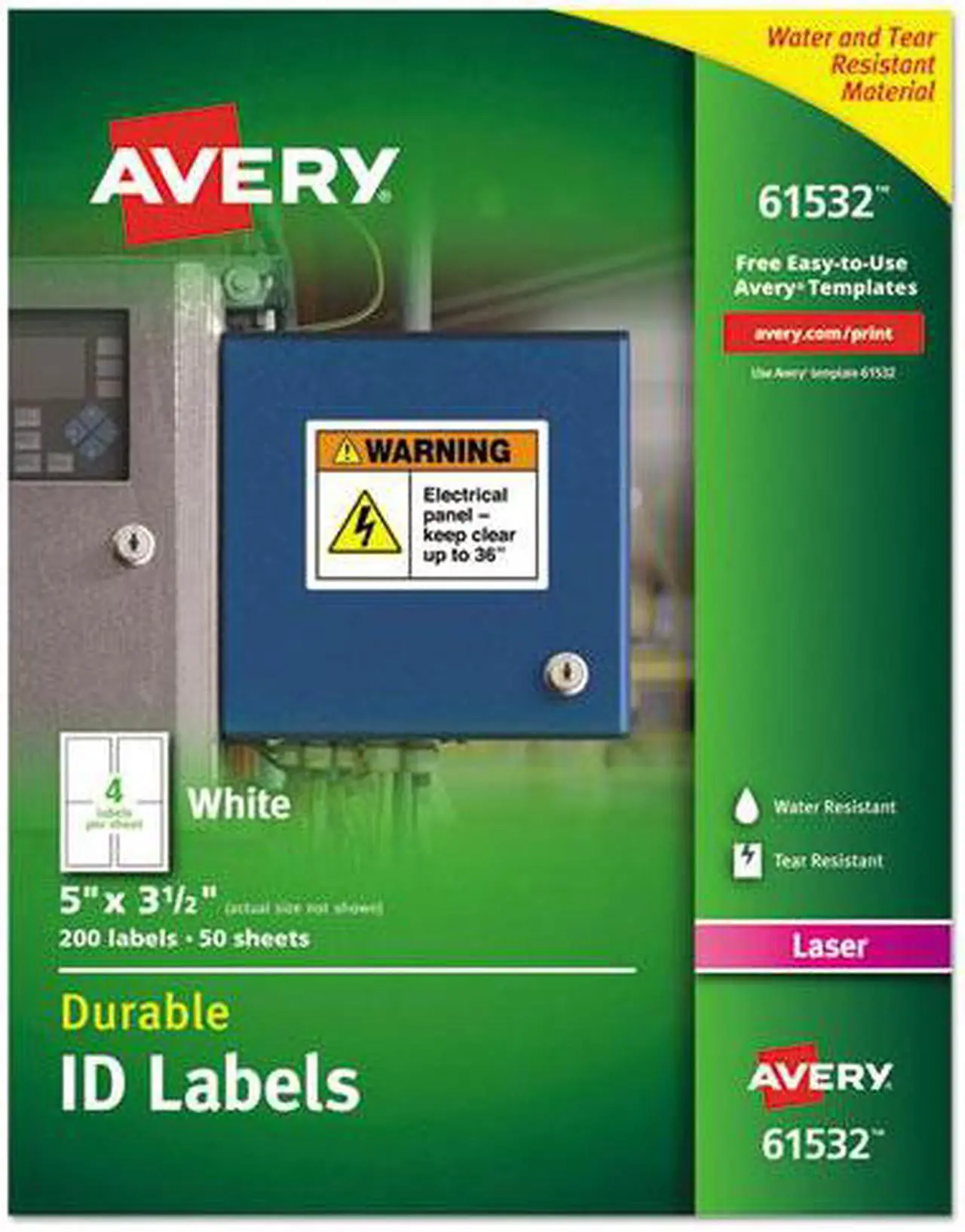 Alt view image 2 of 15 - Avery Durable ID Labels, TrueBlock Technology, Permanent Adhesive, 5” x 3-1/2”, 200 Labels (61532)