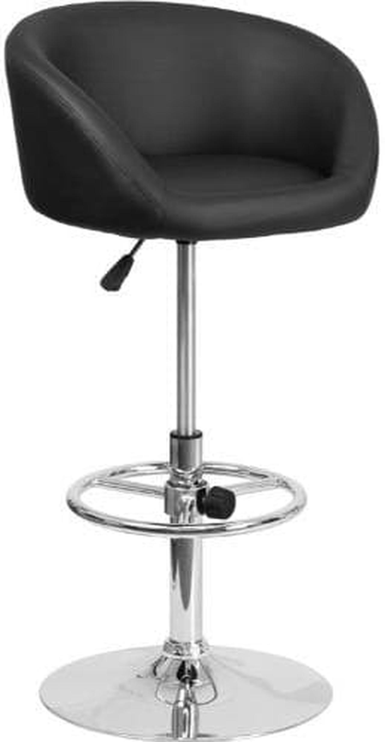 Alt view image 2 of 19 - Contemporary Black Vinyl Adjustable Height Barstool with Barrel Back and Chrome Base