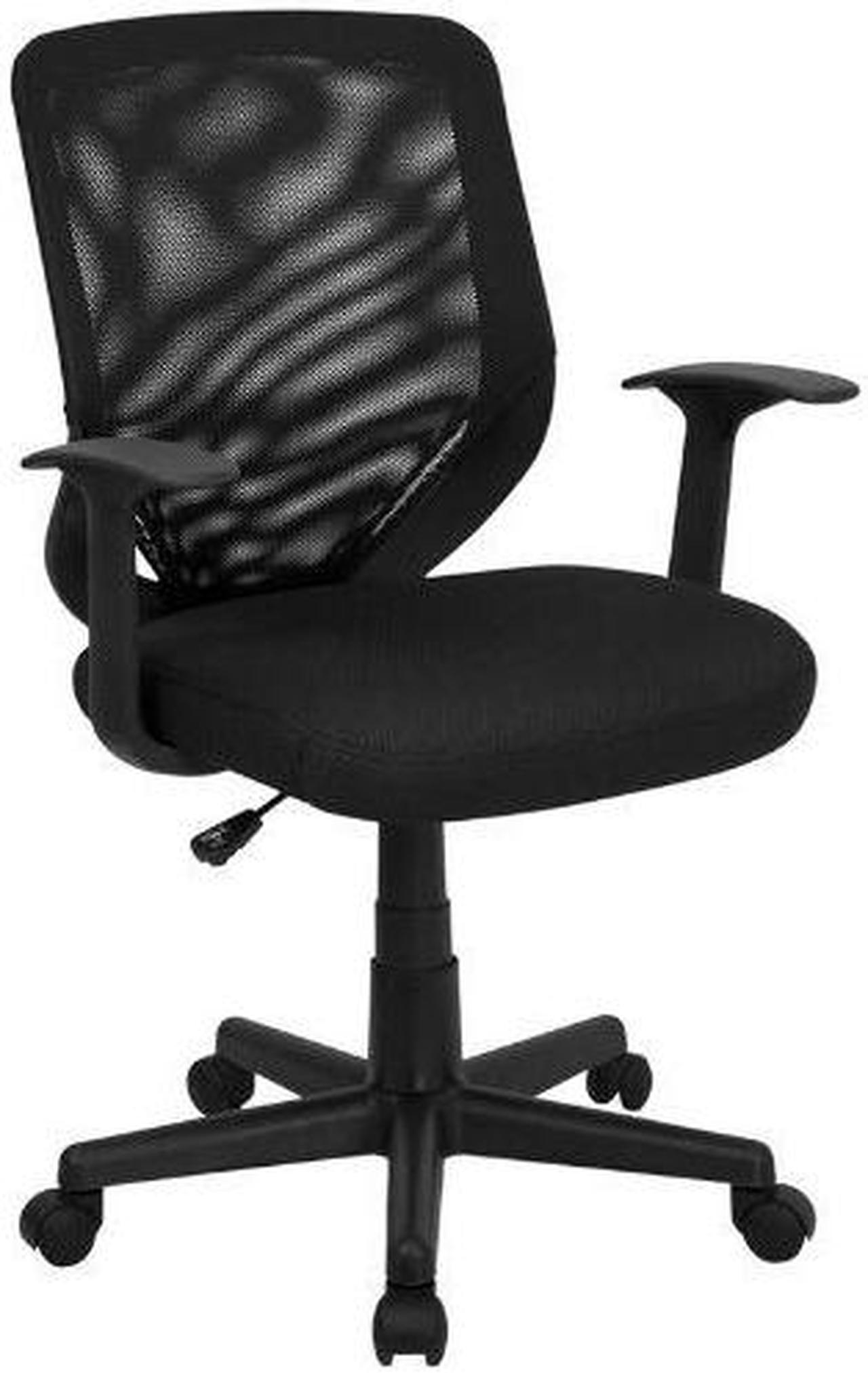 Alt view image 7 of 20 - Mid-Back Black Mesh Tapered Back Swivel Task Chair with T-Arms