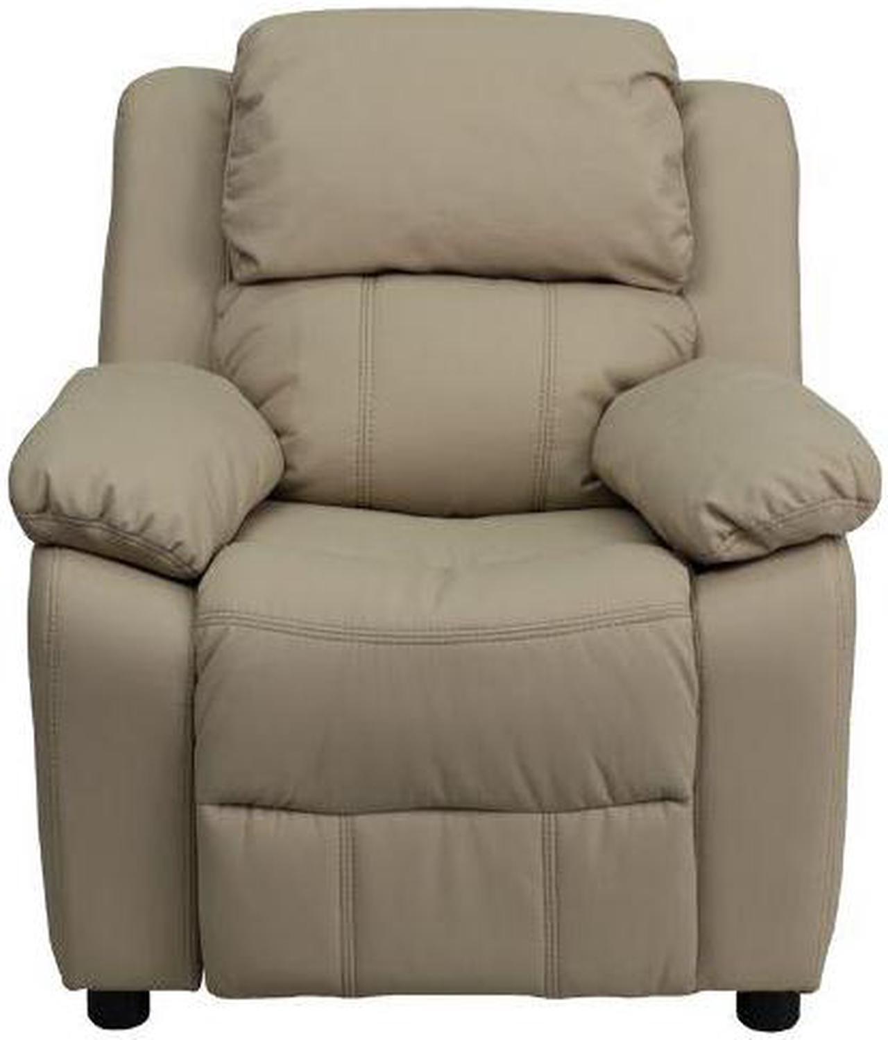 Alt view image 10 of 20 - Deluxe Padded Contemporary Beige Vinyl Kids Recliner with Storage Arms