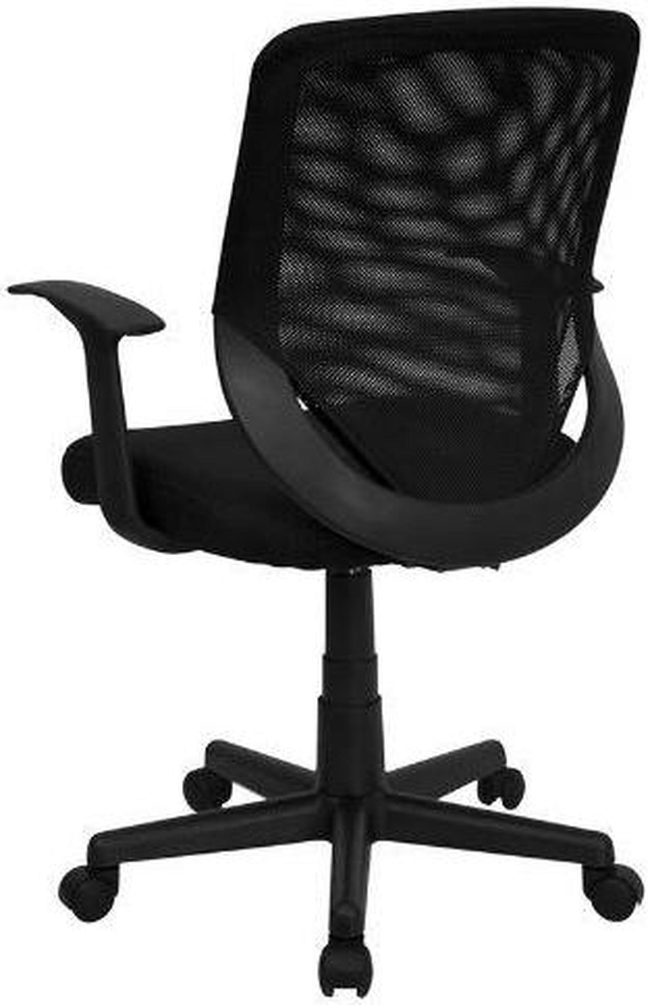 Alt view image 11 of 20 - Mid-Back Black Mesh Tapered Back Swivel Task Chair with T-Arms