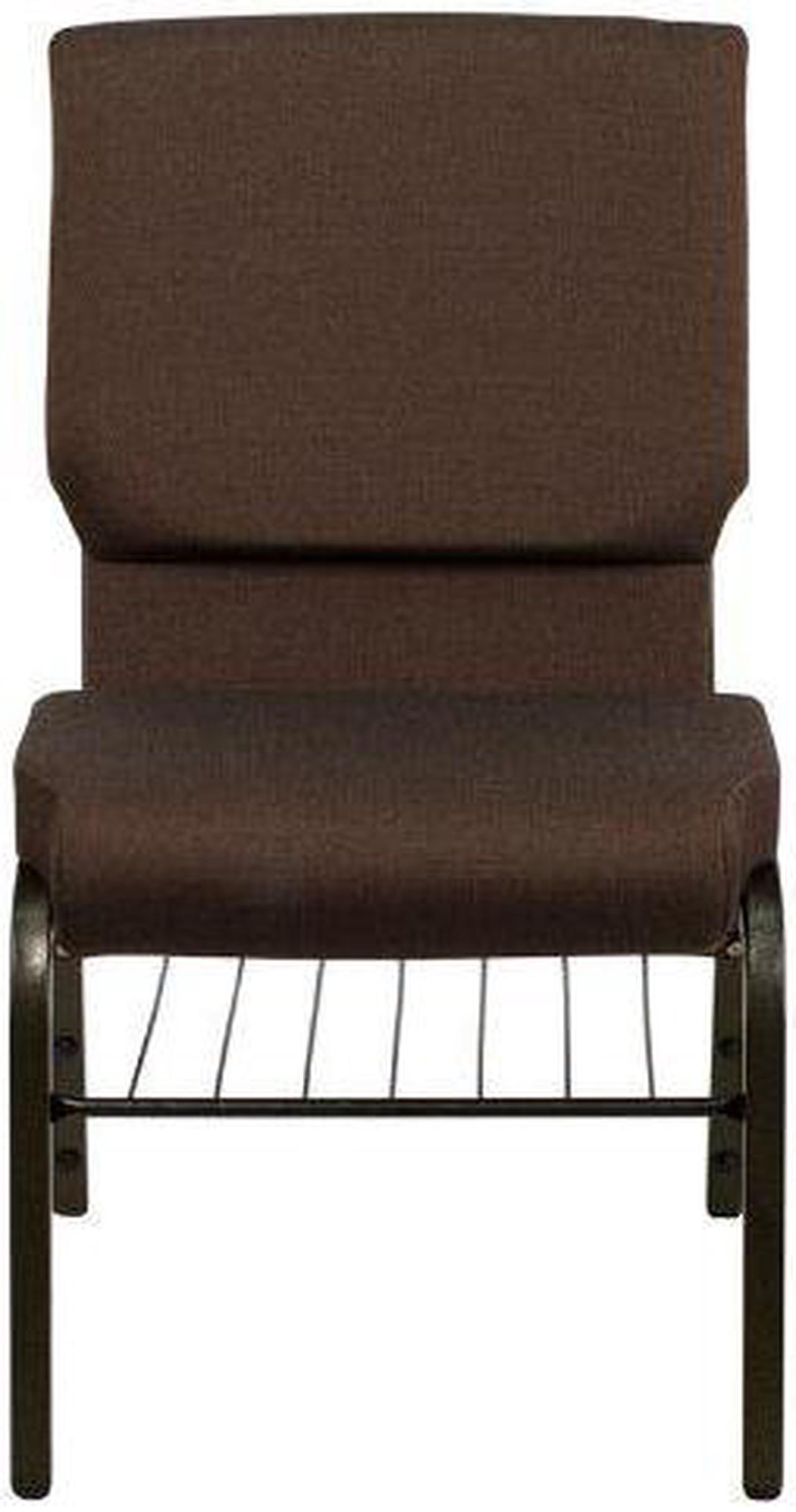 Alt view image 8 of 20 - HERCULES Series 18.5''W Church Chair in Brown Fabric with Book Rack - Gold Vein Frame