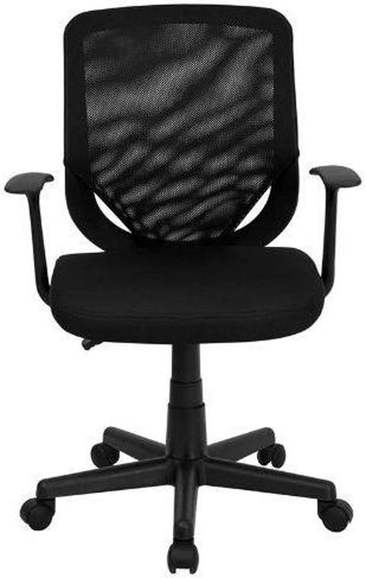 Alt view image 12 of 20 - Mid-Back Black Mesh Tapered Back Swivel Task Chair with T-Arms