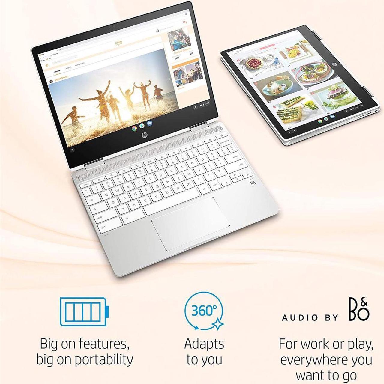 Alt view image 6 of 16 - HP Chromebook x360 12b-ca0010nr 12" HD+ Touchscreen 2-In-1 Notebook Computer, Intel Celeron N4000 1.1GHz, 4GB RAM, 32GB eMMC, Chrome OS, Ceramic White