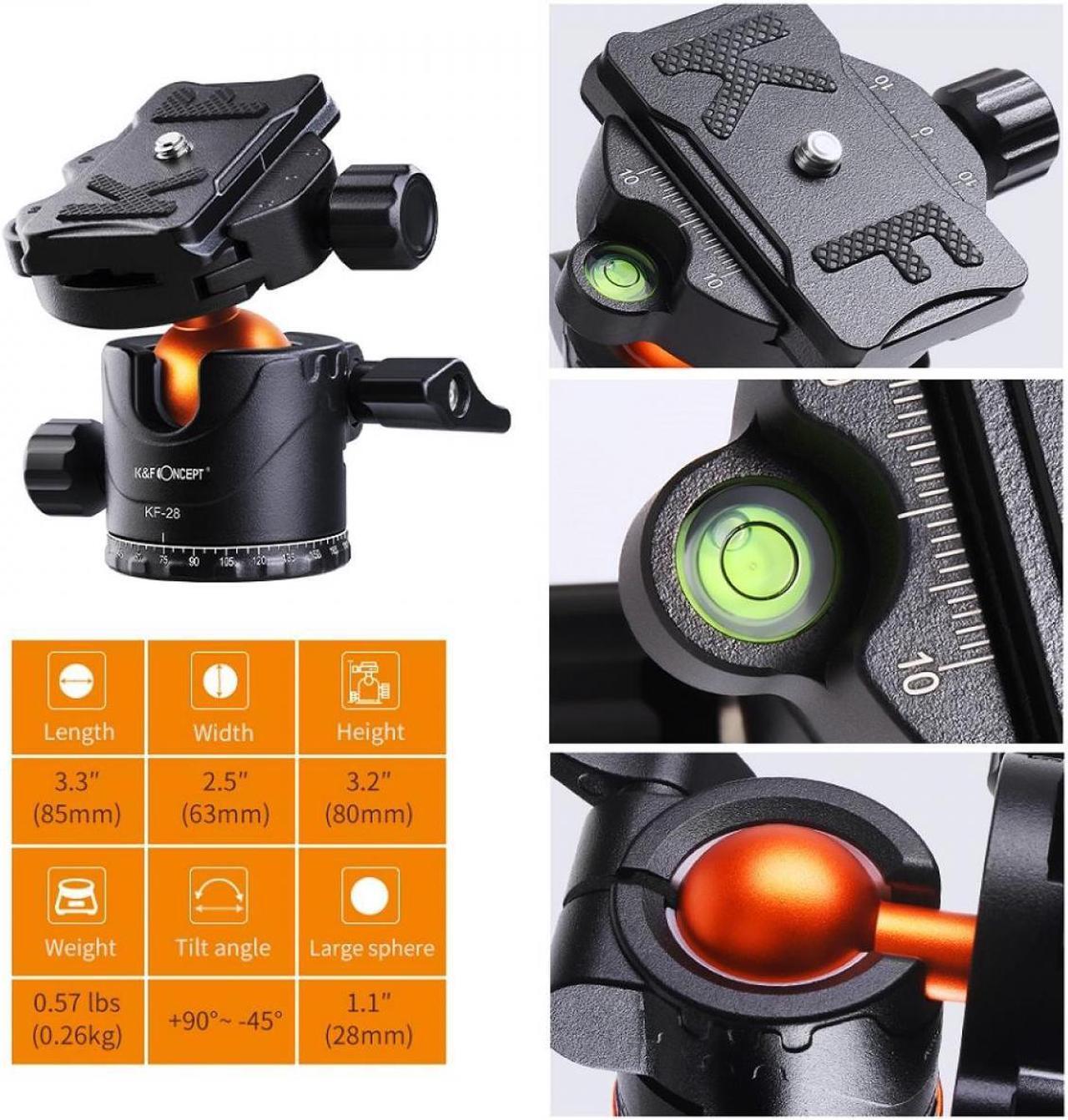 Alt view image 2 of 5 - K&F Concept SA254M2 Aluminum Tripod with Monopod and Ball Head Kit #KF09.089