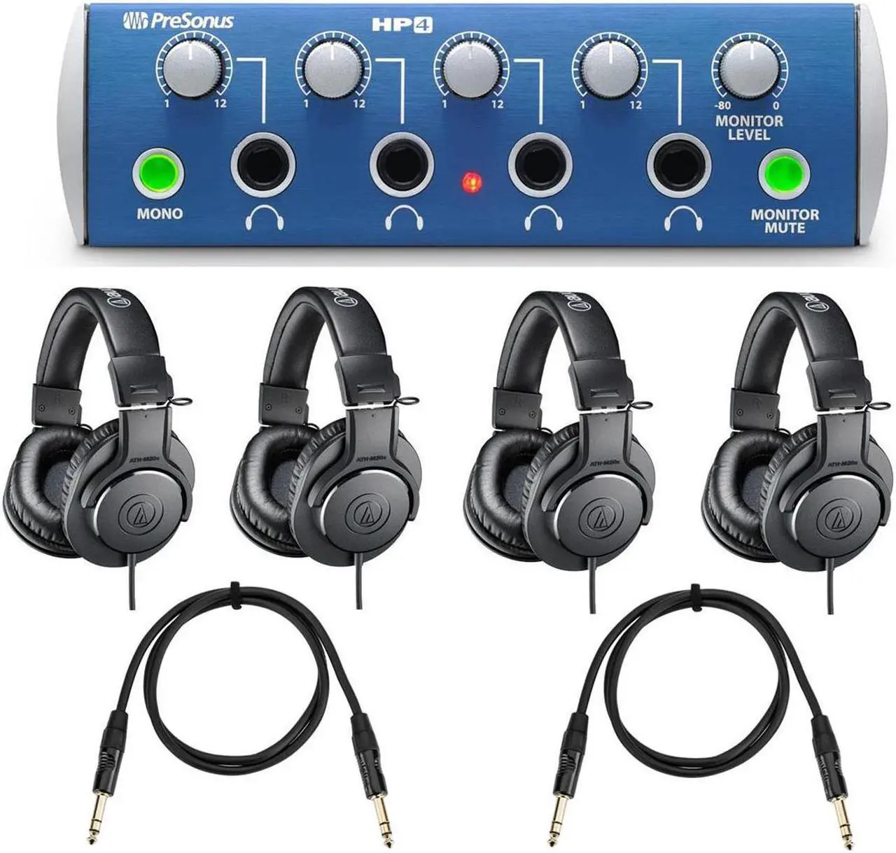 Main image of PreSonus HP4 4-Ch Headphone Distr Amplifier W/4x AT ATH-M20x Headphone/2x Cables