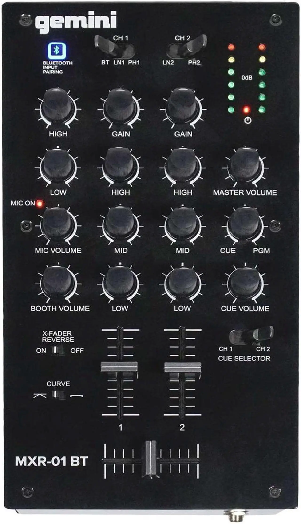 Alt view image 2 of 20 - Gemini MXR-01BT 2-Channel Professional DJ Mixer with Wireless Bluetooth