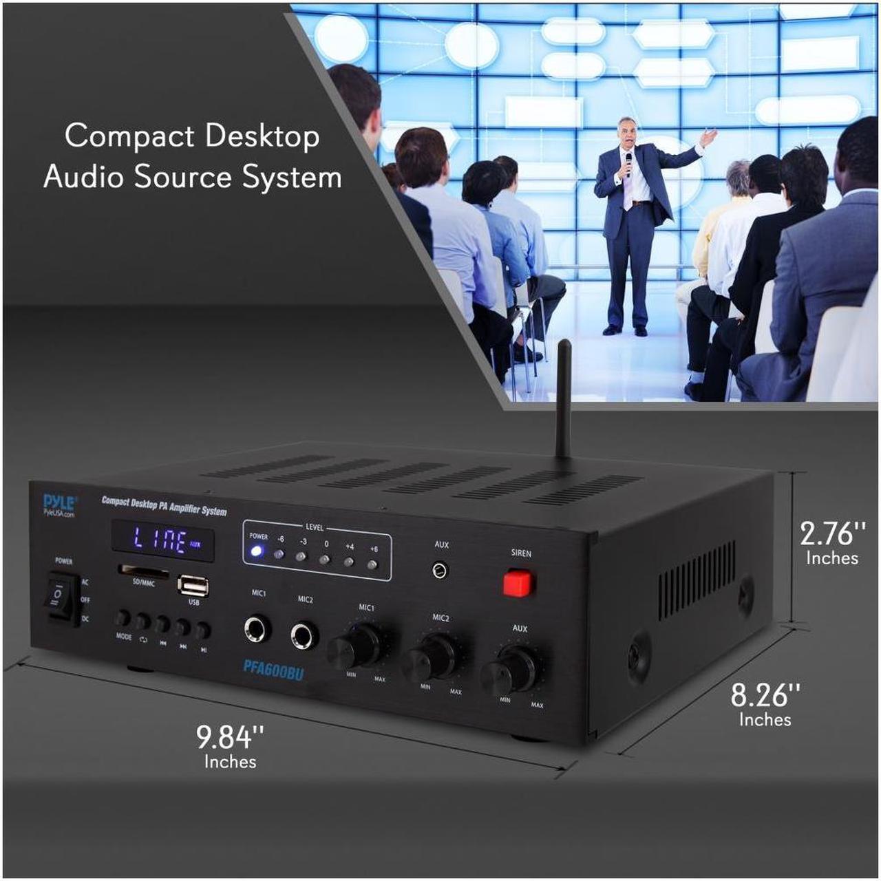 Alt view image 11 of 20 - Bluetooth Public Address Amplifier - Compact PA Speaker & Microphone Receiver System with (2) Mic Inputs, MP3/USB/SD Readers, FM Radio (300 Watt)