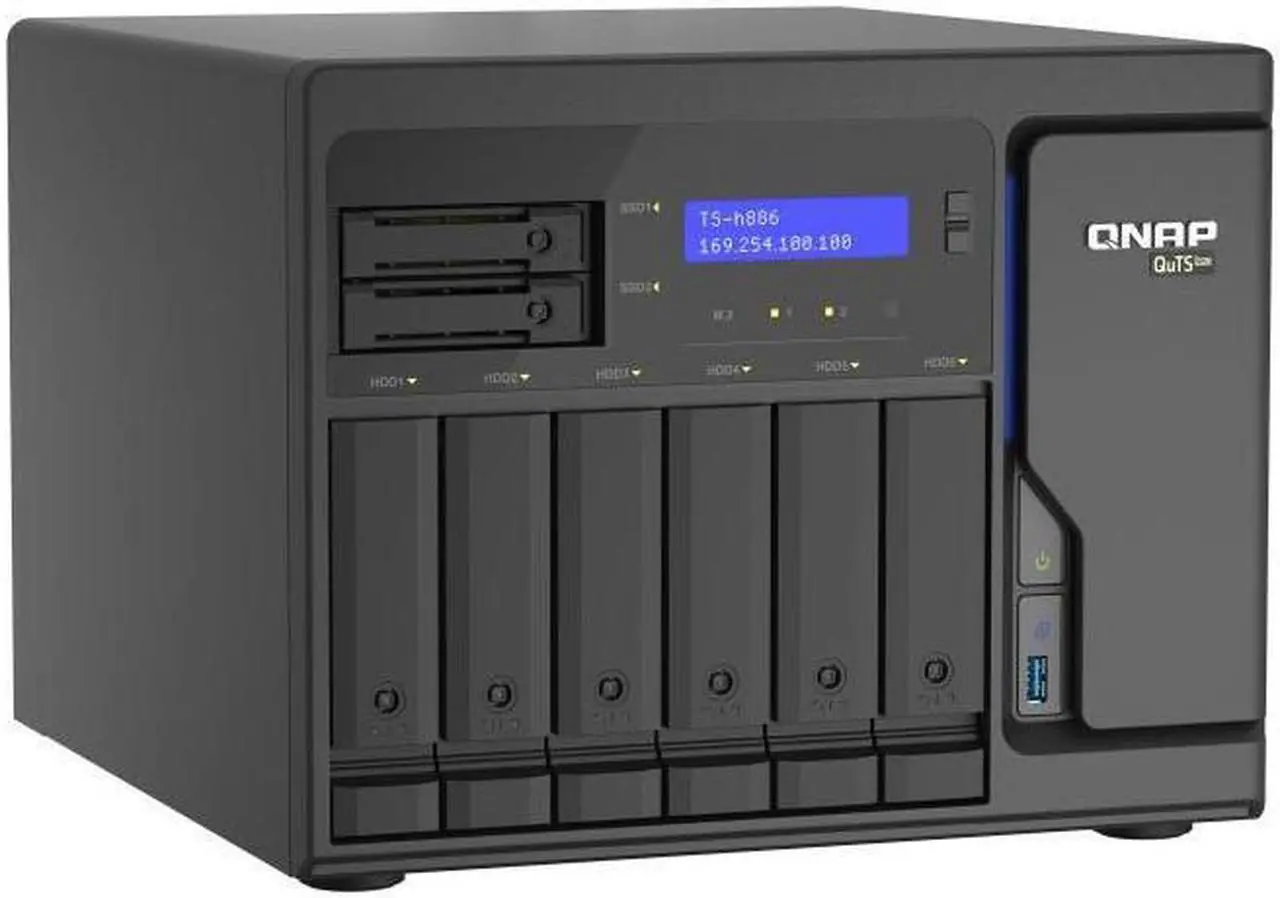Alt view image 6 of 16 - QNAP 8-Bay QuTS hero NAS, Xeon D-1622 2.6GHz, 16GB ECC RAM