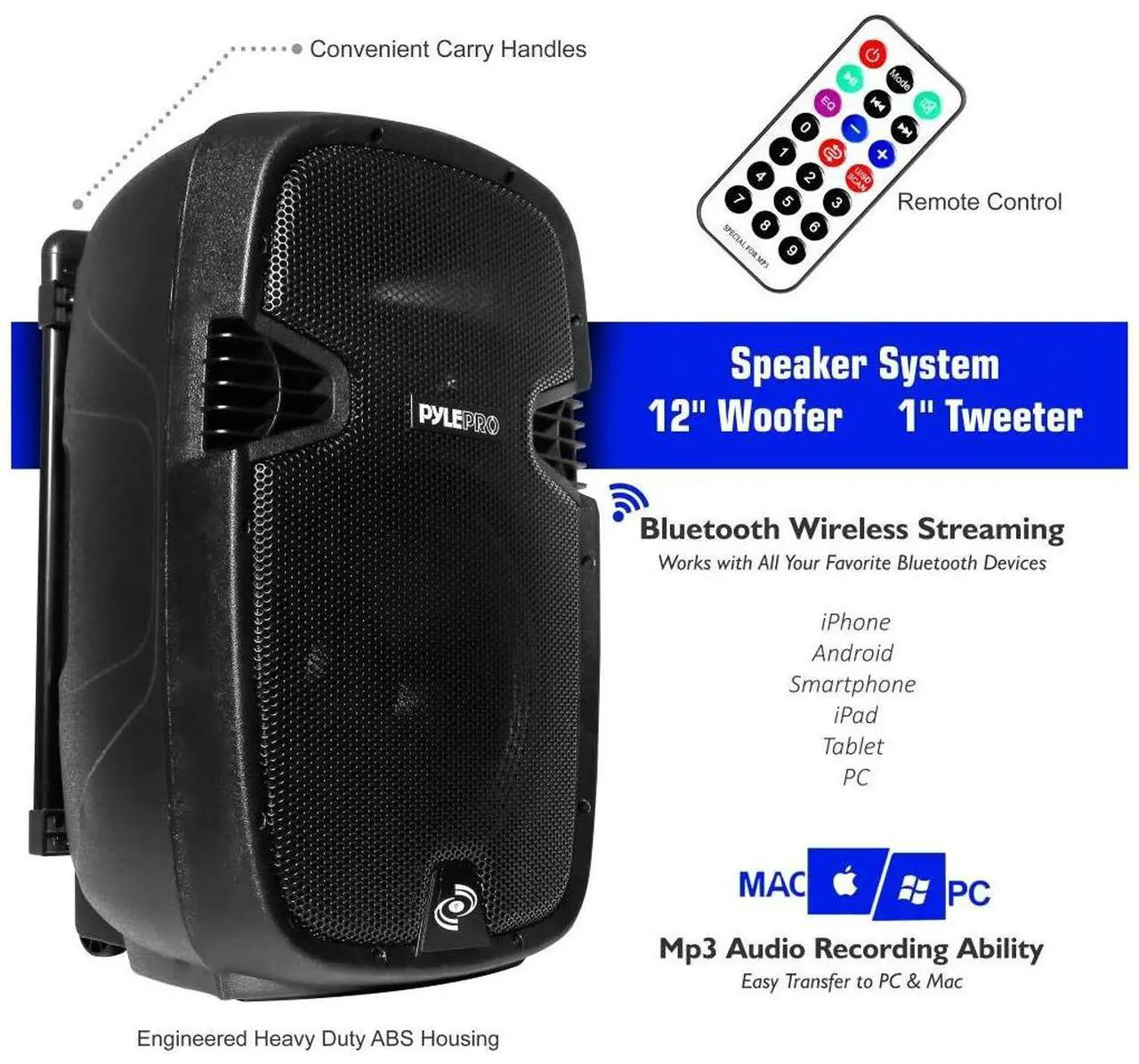 Alt view image 7 of 7 - Pyle PPHP1241WMU 12" Wireless Loudspeaker Bt