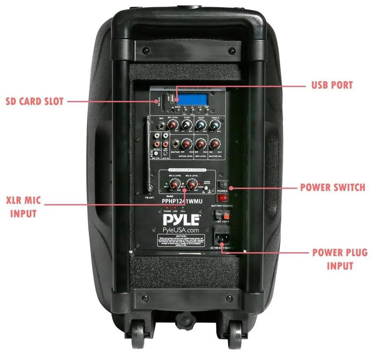 Alt view image 6 of 7 - Pyle PPHP1241WMU 12" Wireless Loudspeaker Bt