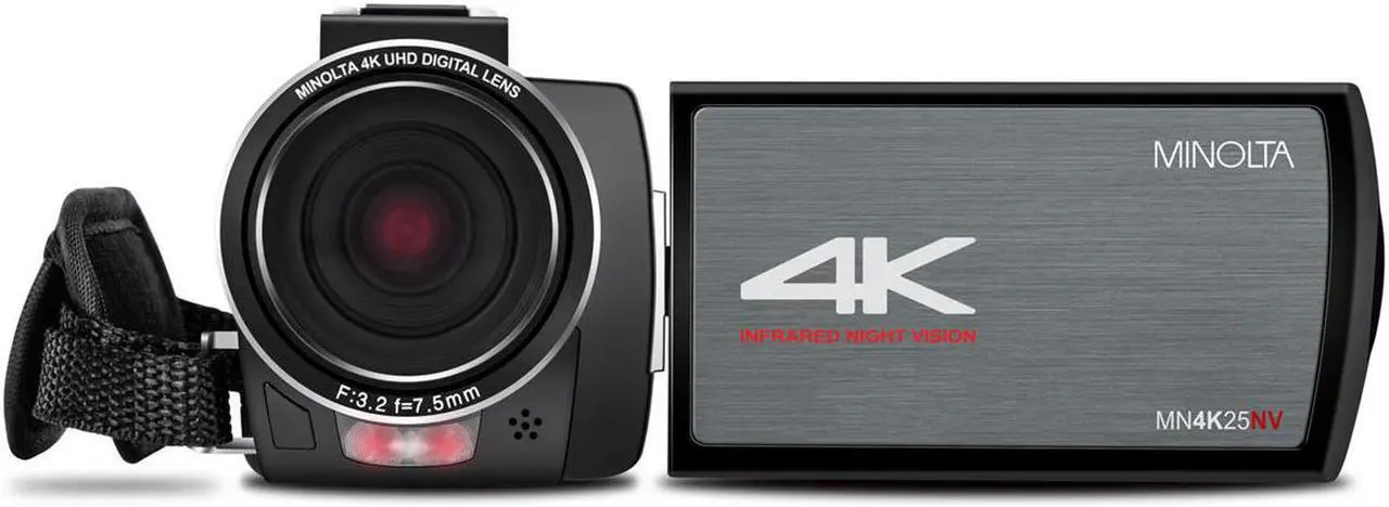 Alt view image 2 of 9 - Minolta MN4K25NV 4K Ultra HD 30MP 3" Touchscreen Camcorder with Night Vision, Black