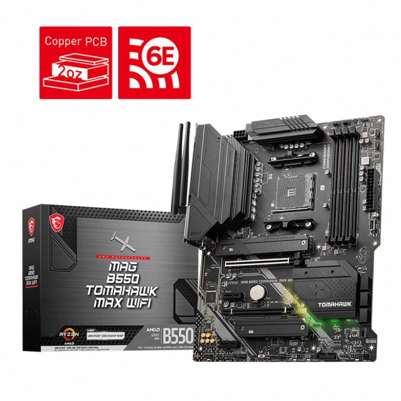 Alt view image 7 of 7 - MSI MAG B550 TOMAHAWK MAX WIFI, AMD B550 ATX AM4, 4 Dimm DDR4, PCIE 4.0, M.2 x 2, USB 3.2 Ports, JRGB JRAINBOW, WIFI 6