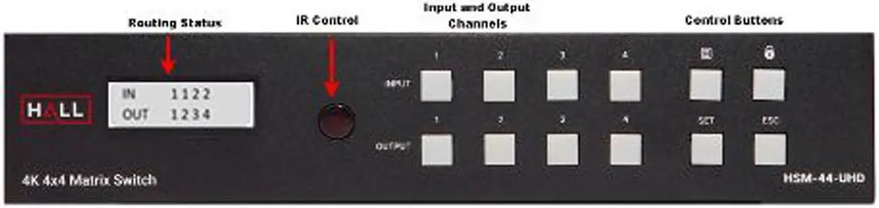 Alt view image 3 of 3 - Hall Research 4K HDMI 4x4 Matrix Video Switcher, Black #HSM-44-UHD