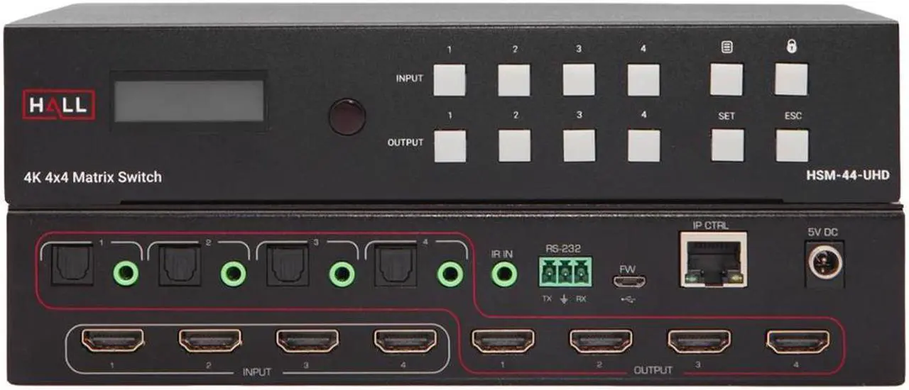 Main image of Hall Research 4K HDMI 4x4 Matrix Video Switcher, Black #HSM-44-UHD