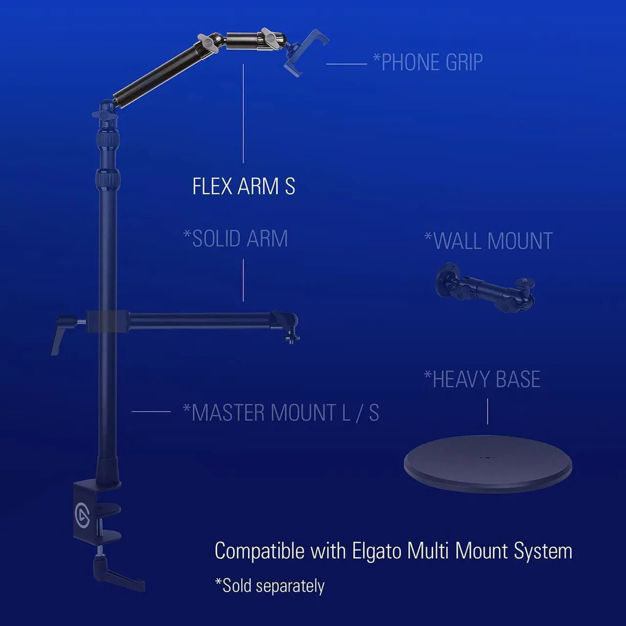 Alt view image 5 of 12 - Elgato Solid Arm, Holding Arm with Padded Clamp for easy Mounting and Adjusting of Lights, Cameras, and Microphones, for Streaming, Videoconferencing, and Studios