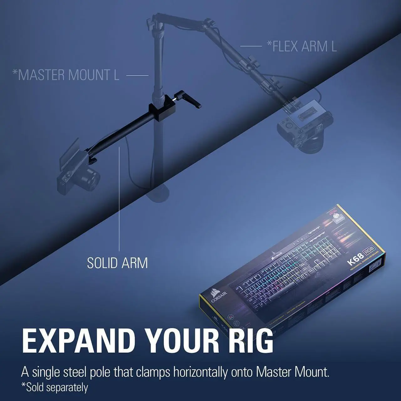 Alt view image 7 of 12 - Elgato Solid Arm, Holding Arm with Padded Clamp for easy Mounting and Adjusting of Lights, Cameras, and Microphones, for Streaming, Videoconferencing, and Studios