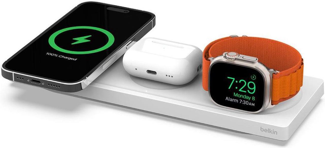 Alt view image 10 of 14 - BELKIN WIZ016TTWH BOOST CHARGE PRO White 3-in-1 Wireless Charging Pad with MagSafe