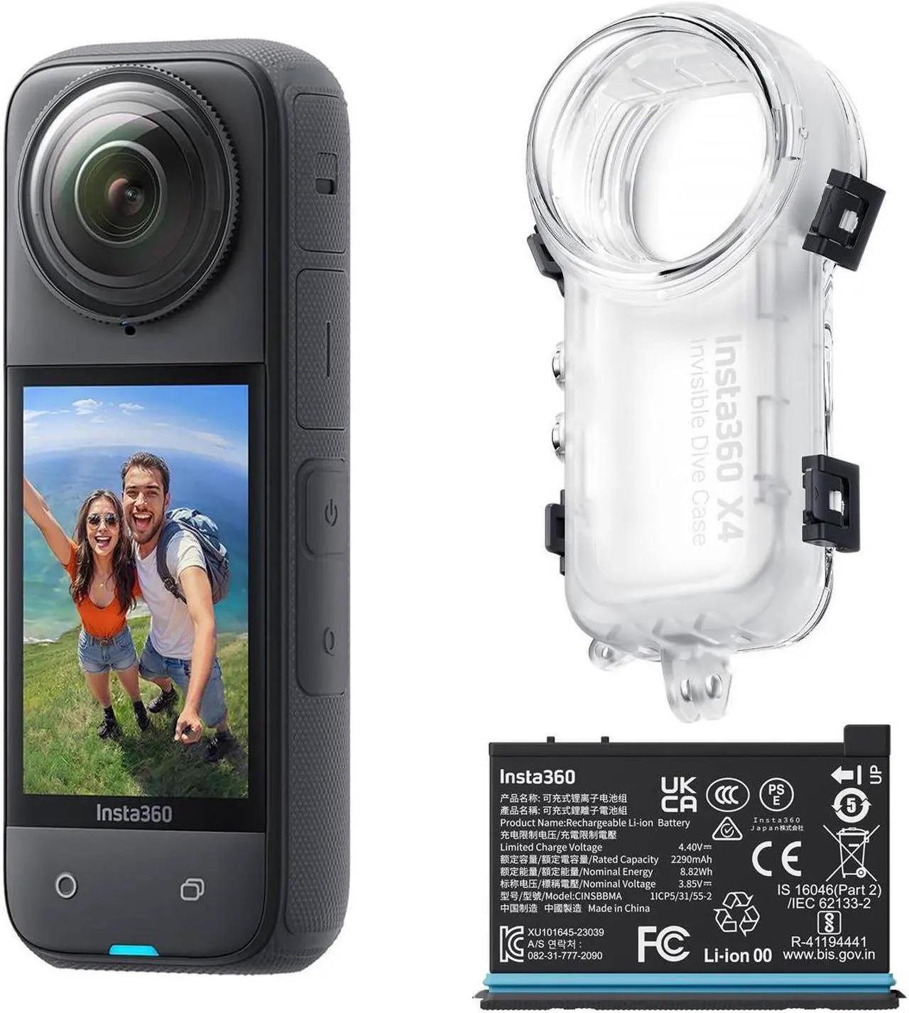 Main image of Insta360 X4 8K 360 Action Camera, Black, Bundle with Extra Battery and Invisible Dive Case