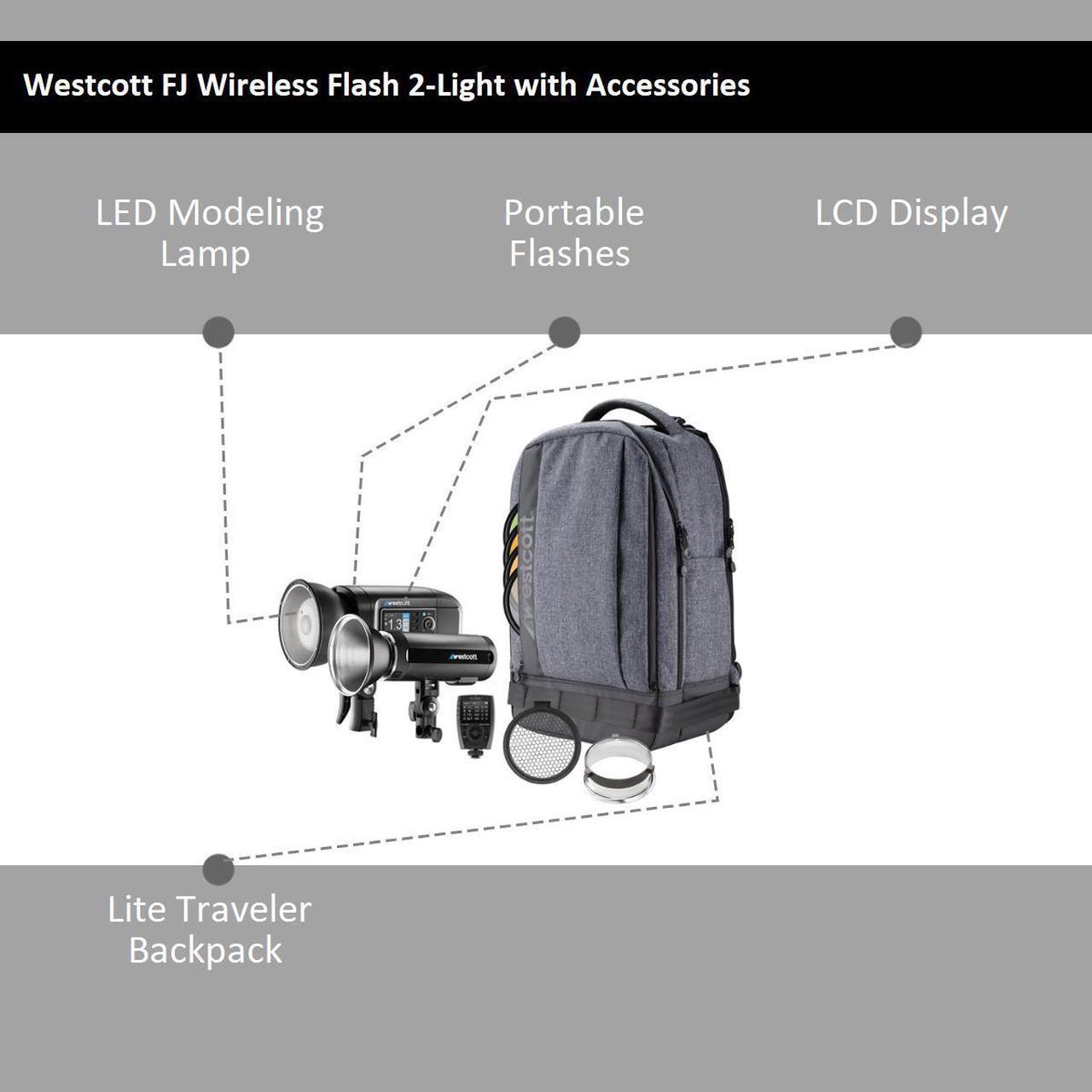 Alt view image 3 of 6 - Westcott FJ400/200 2-Light Portable Portrait Flash Kit, w/Light Stands, Red/9.5'