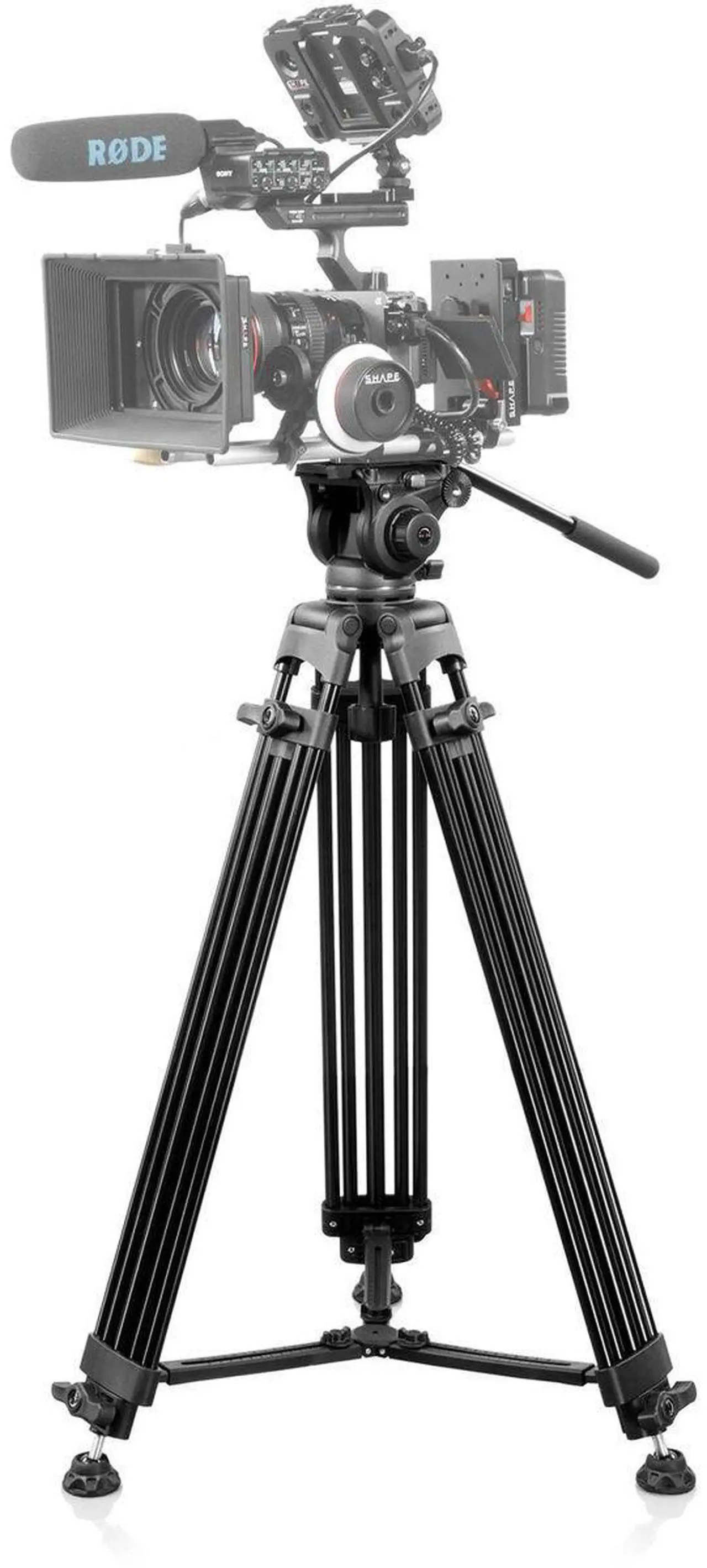 Alt view image 2 of 7 - Shape 4-Section Aluminum Video Tripod with 75mm Bowl Fluid Head #SVT10K