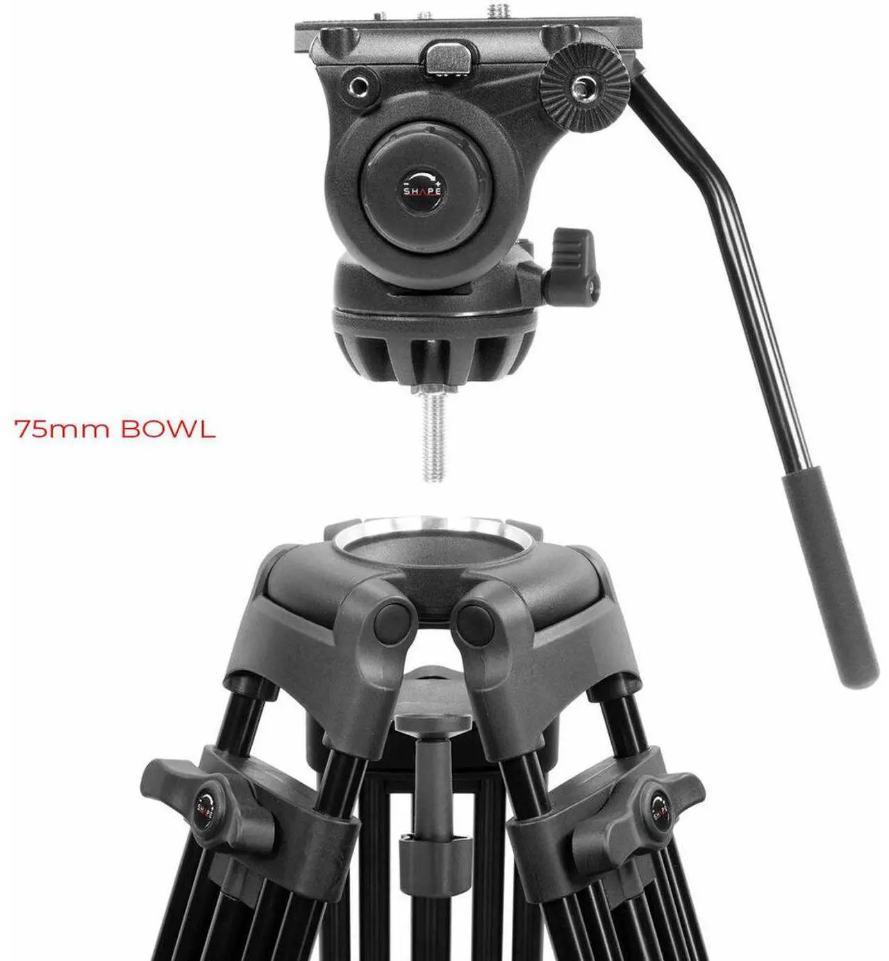 Alt view image 5 of 7 - Shape 4-Section Aluminum Video Tripod with 75mm Bowl Fluid Head #SVT10K