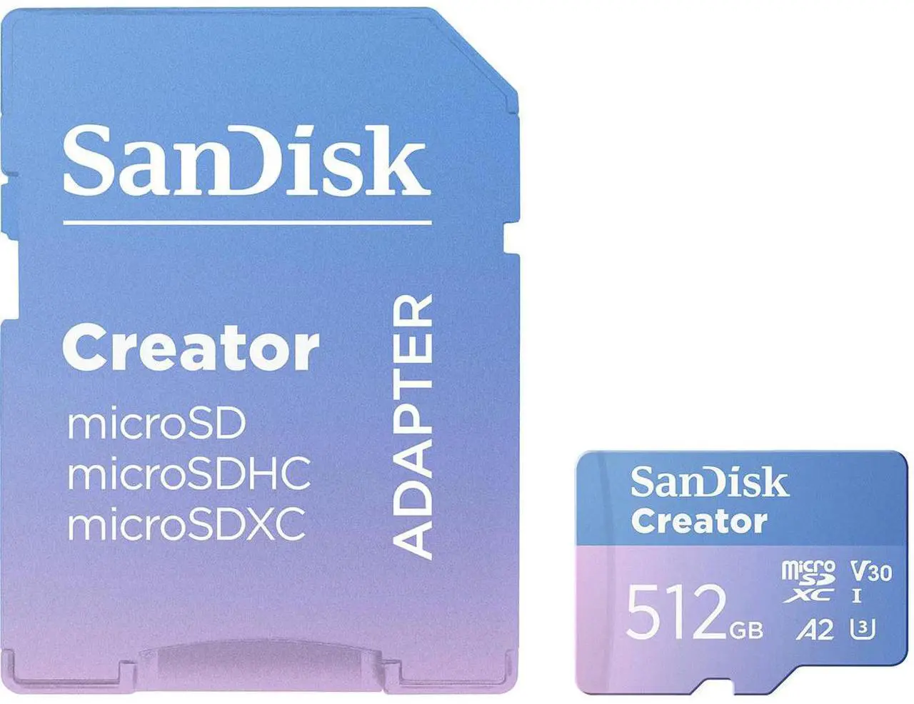 Alt view image 2 of 5 - SanDisk Creator Series 512GB UHS-I microSDXC Memory Card with SD Adapter