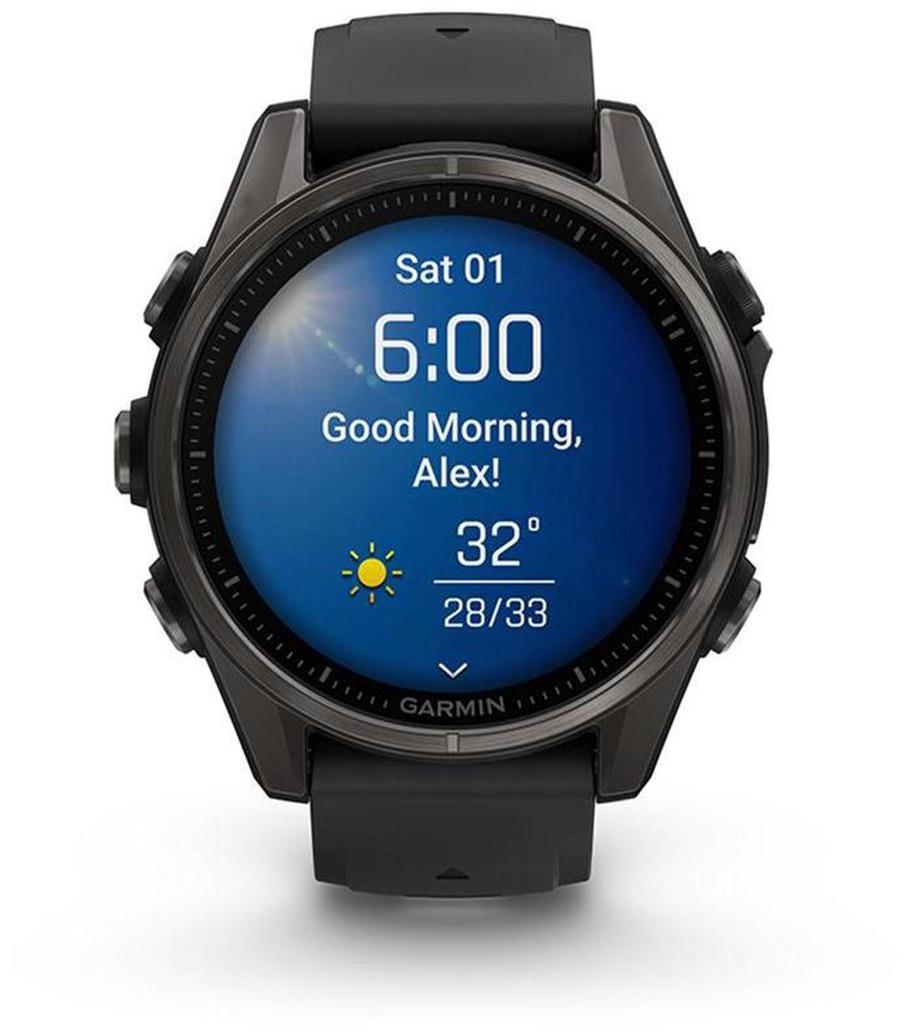 Alt view image 3 of 8 - Garmin fnix® 8 - 43mm, AMOLED, Sapphire, Premium Multisport GPS Smartwatch, Long-Lasting Battery Life, Dive-Rated, Built-in LED Flashlight, Carbon Gray DLC Titanium with Pebble Gray Band