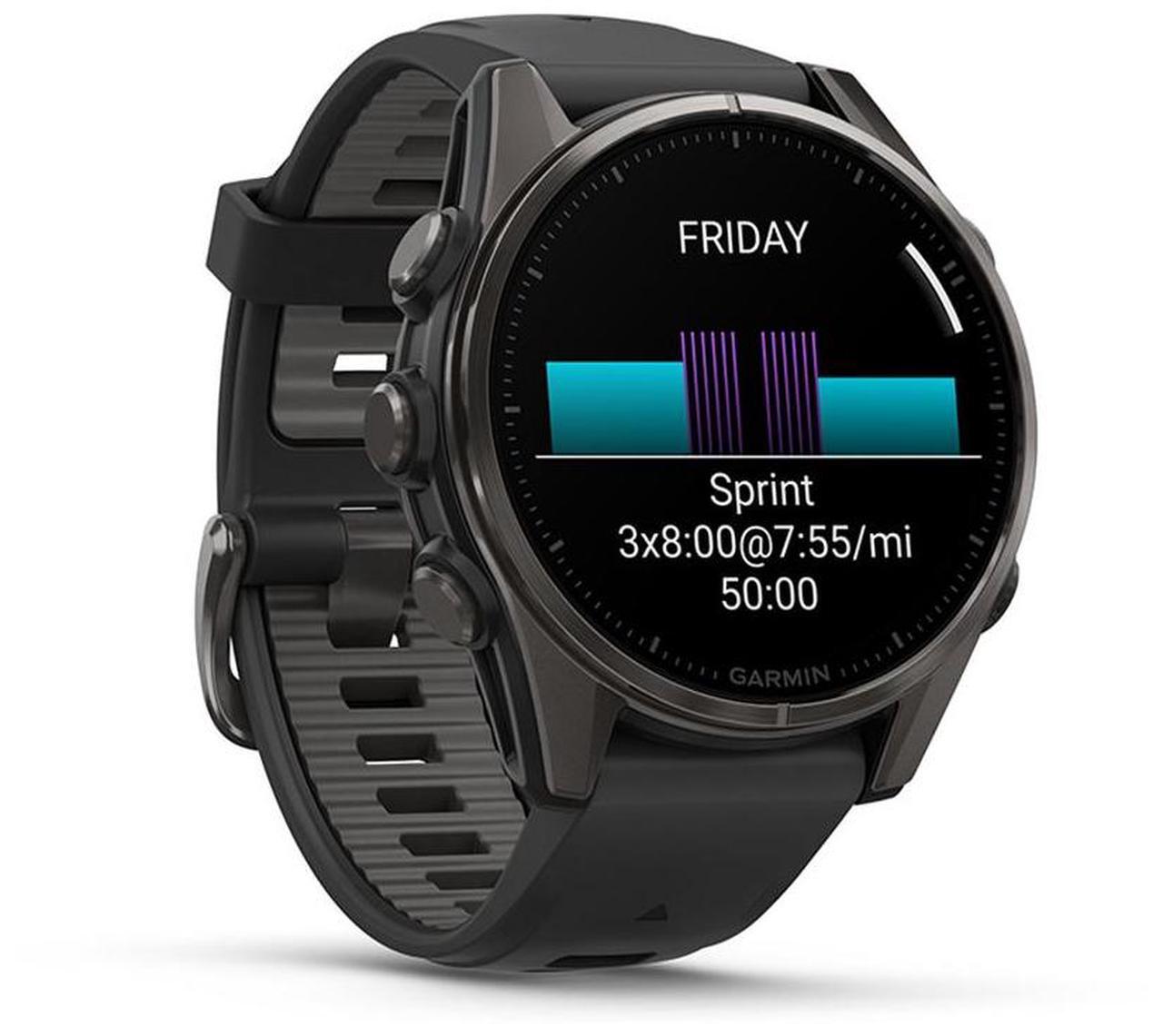 Alt view image 4 of 8 - Garmin fnix® 8 - 43mm, AMOLED, Sapphire, Premium Multisport GPS Smartwatch, Long-Lasting Battery Life, Dive-Rated, Built-in LED Flashlight, Carbon Gray DLC Titanium with Pebble Gray Band