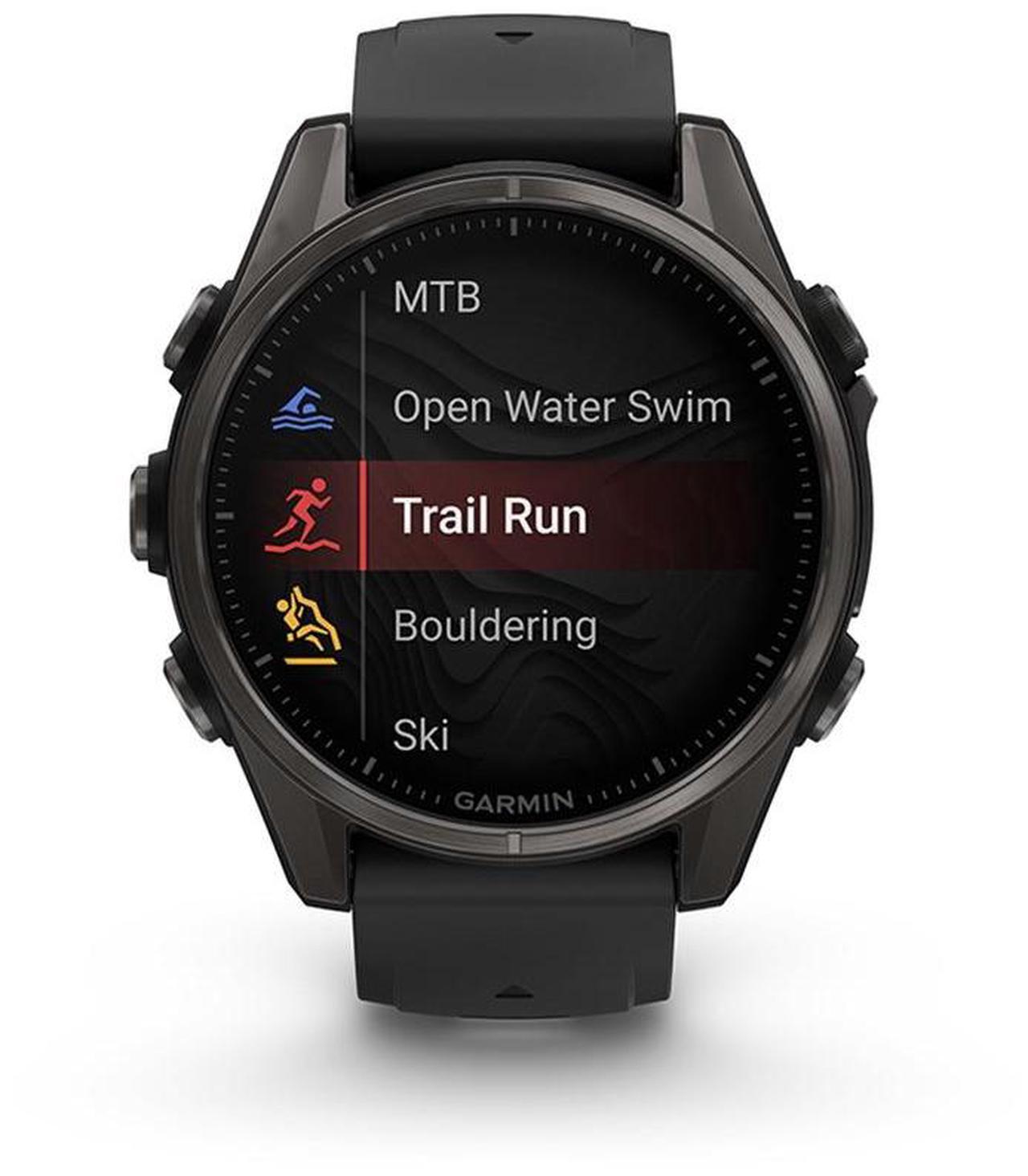 Alt view image 8 of 8 - Garmin fnix® 8 - 43mm, AMOLED, Sapphire, Premium Multisport GPS Smartwatch, Long-Lasting Battery Life, Dive-Rated, Built-in LED Flashlight, Carbon Gray DLC Titanium with Pebble Gray Band