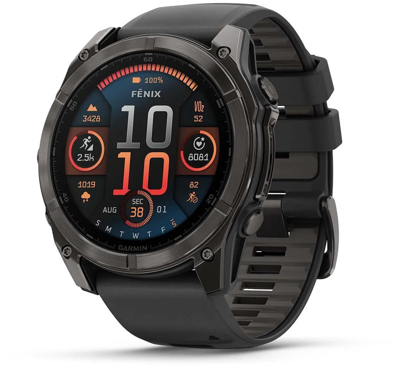 Alt view image 2 of 8 - Garmin FENIX851CGT Fenix 8 AMOLED 51mm Smart Watch - Carbon Gray and Black / Pebble Gray
