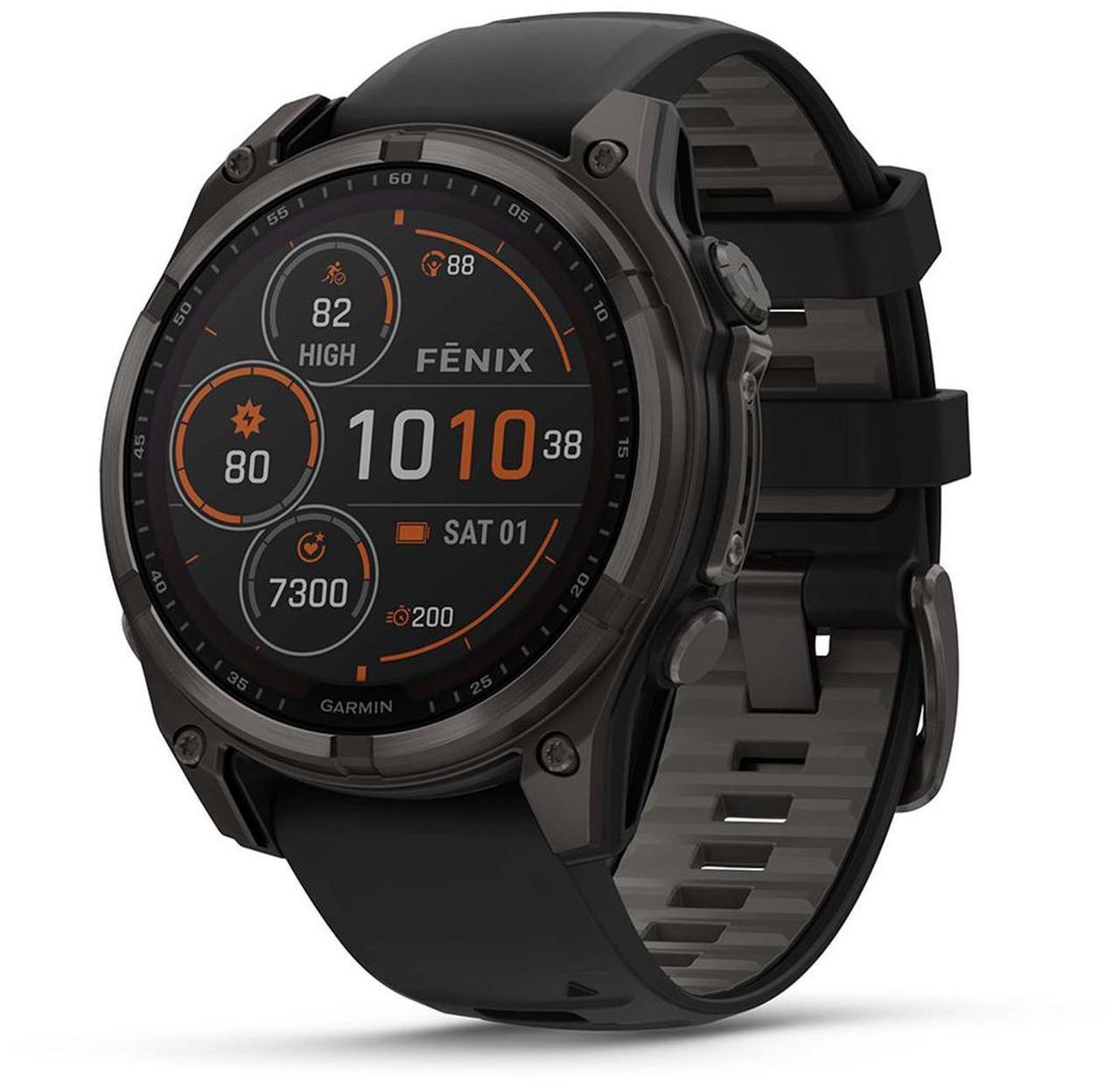 Alt view image 9 of 15 - Garmin fnix® 8 - 47 mm, Solar, AMOLED, Sapphire, Premium Multisport GPS Smartwatch, Long-Lasting Battery Life, Dive-Rated, Built-in LED Flashlight, Carbon Gray DLC Titanium with Pebble Gray Band