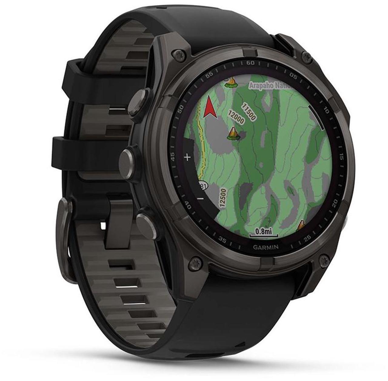 Alt view image 11 of 15 - Garmin fnix® 8 - 47 mm, Solar, AMOLED, Sapphire, Premium Multisport GPS Smartwatch, Long-Lasting Battery Life, Dive-Rated, Built-in LED Flashlight, Carbon Gray DLC Titanium with Pebble Gray Band