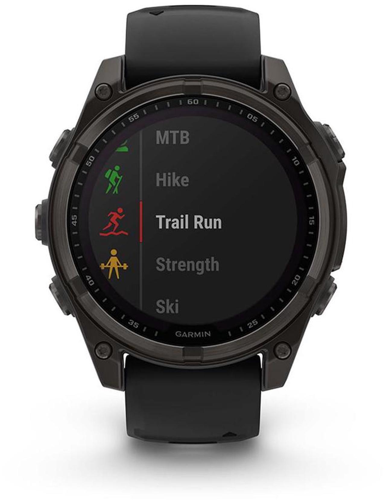 Alt view image 15 of 15 - Garmin fnix® 8 - 47 mm, Solar, AMOLED, Sapphire, Premium Multisport GPS Smartwatch, Long-Lasting Battery Life, Dive-Rated, Built-in LED Flashlight, Carbon Gray DLC Titanium with Pebble Gray Band