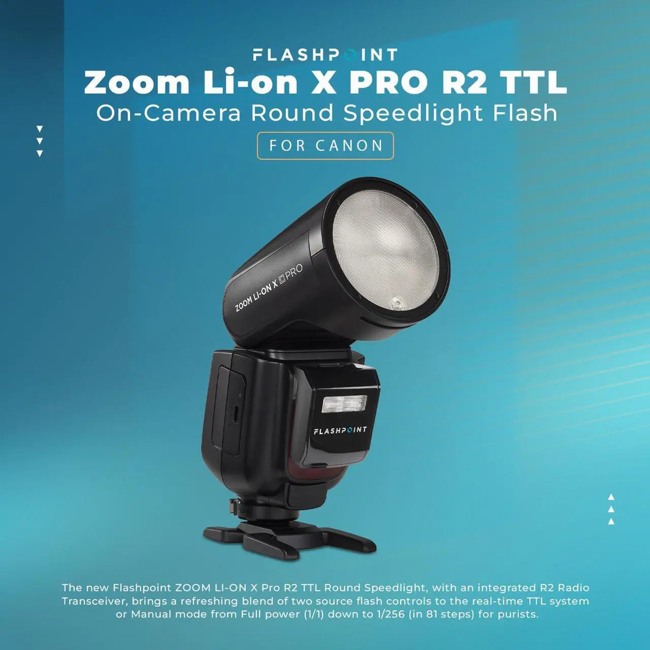 Alt view image 2 of 2 - Flashpoint Zoom Li-on X PRO R2 TTL On-Camera Round Speedlight Flash with 10000mAh Power Bank for Canon (Godox V1 Pro)