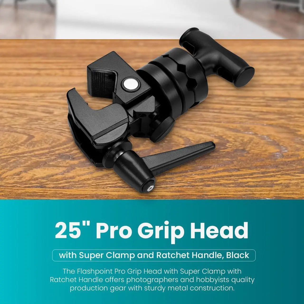 Alt view image 3 of 7 - Flashpoint 2.5" Pro Grip Head with Super Clamp and Ratchet Handle, Black