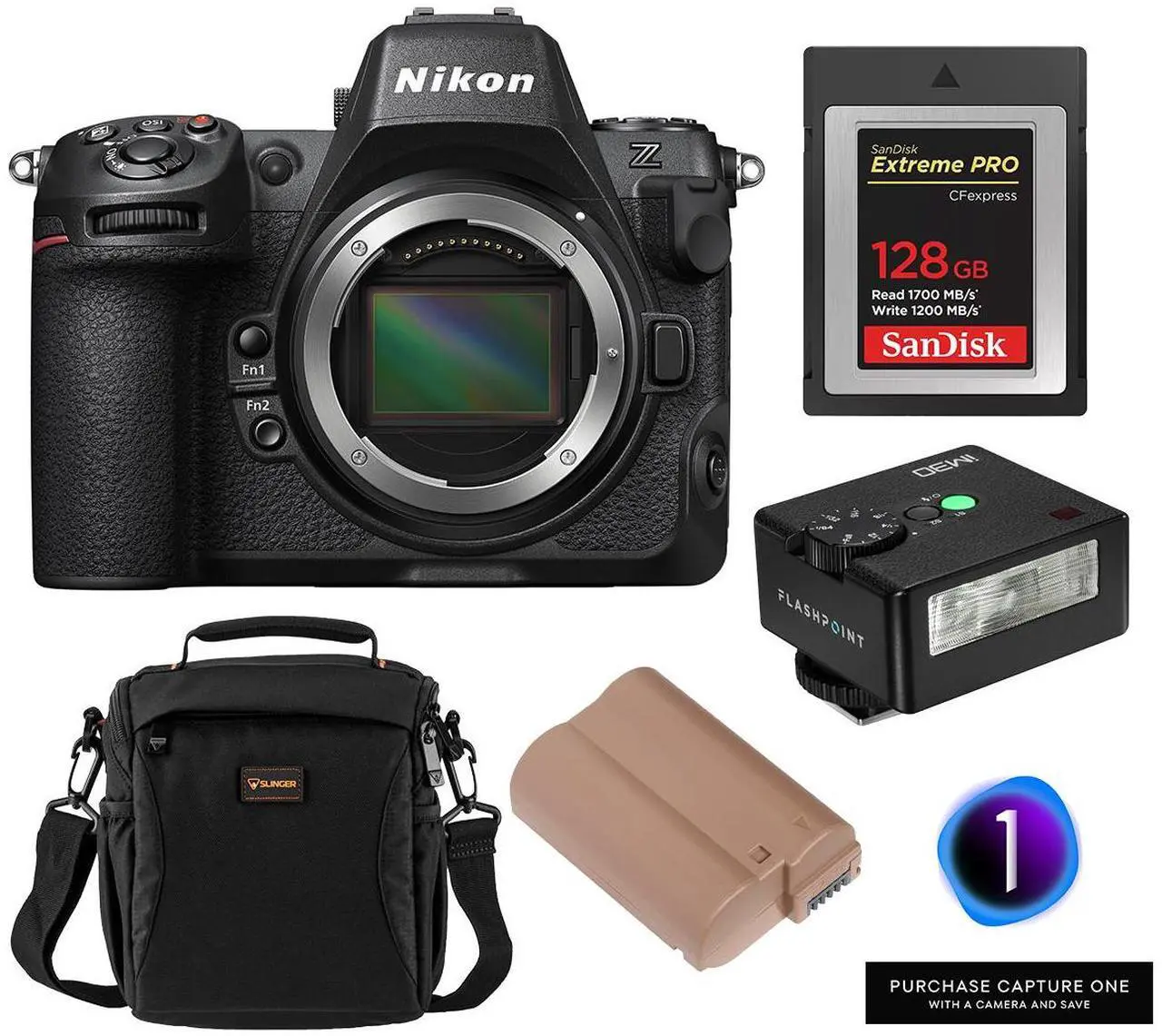 Main image of Nikon Z8 Mirrorless Camera, Bundle with Alpine 140 Bag, 128GB CFexpress Type-B Memory Card, EN-EL15c Li-Ion Battery Pack, Capture One Pro Camera Bundle Prepaid Subscription, iM30 Mini Flash
