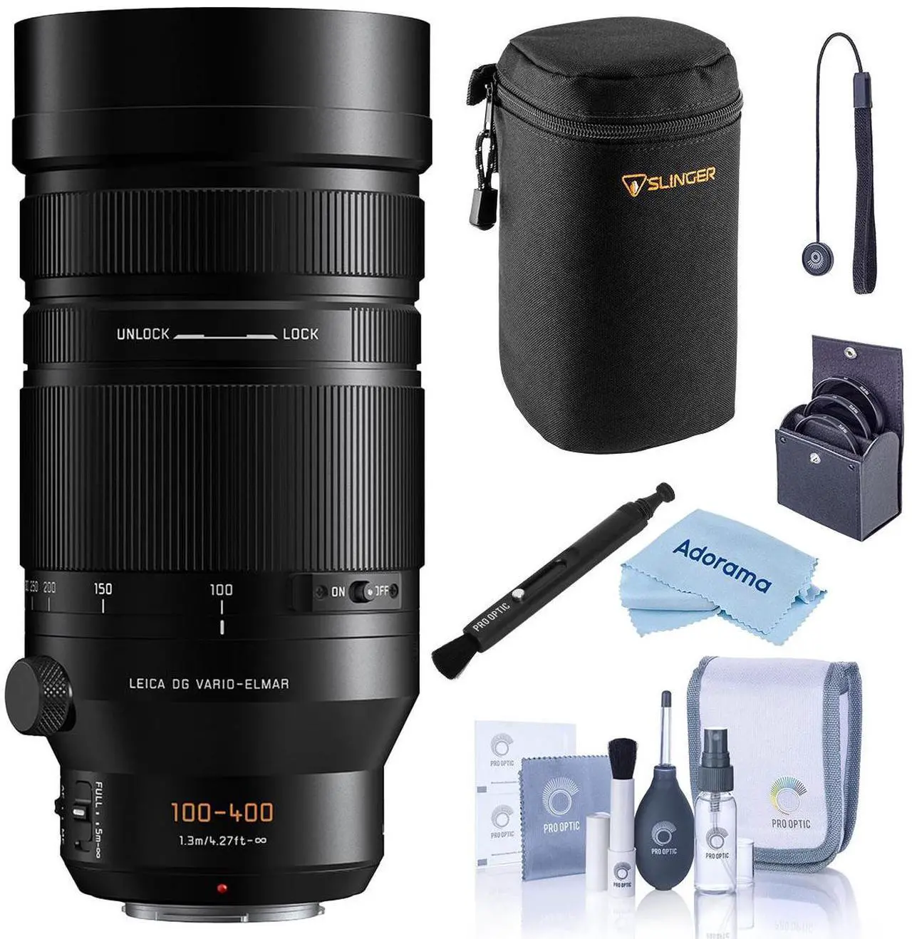 Main image of Panasonic Leica DG Vario-Elmarit 100-400mm f/4.0-6.3 II ASPH Lens, Bundle with Large Lens Case, 72mm Filter Kit, Lens Pen Lens Cleaner, Cleaning Kit, Small Cleaning Cloth and Lens Cap Tether