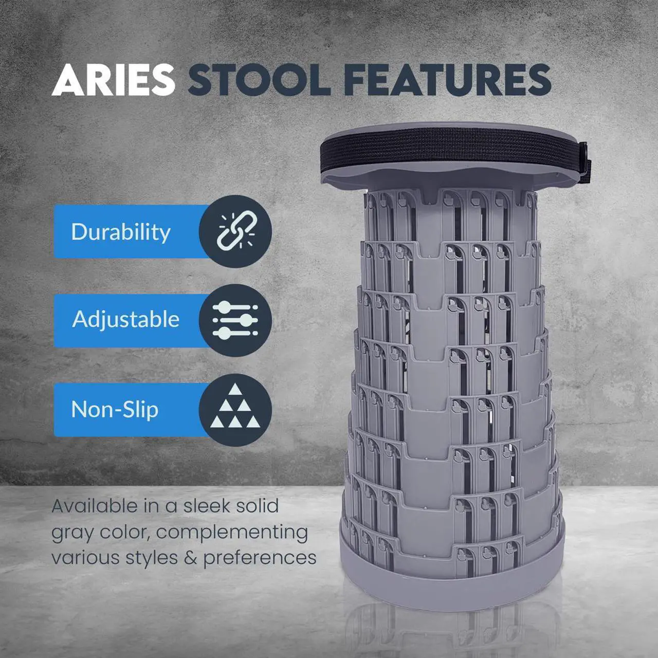 Alt view image 2 of 7 - Aries Portable Telescoping Stool/Chair, Solid Gray