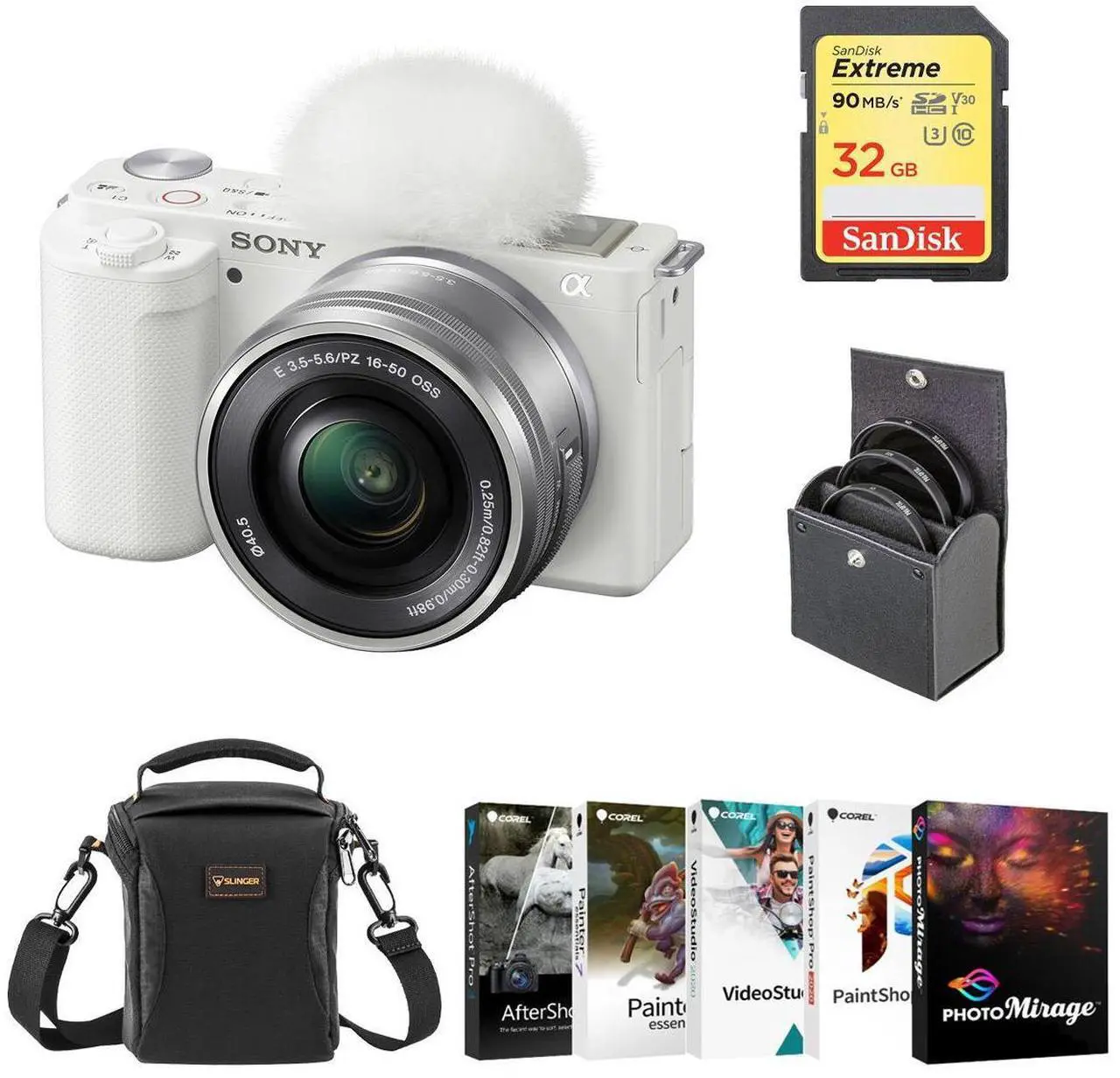 Main image of Sony ZV-E10 Mirrorless Camera with 16-50mm Lens (White) with PC Software & Acc.