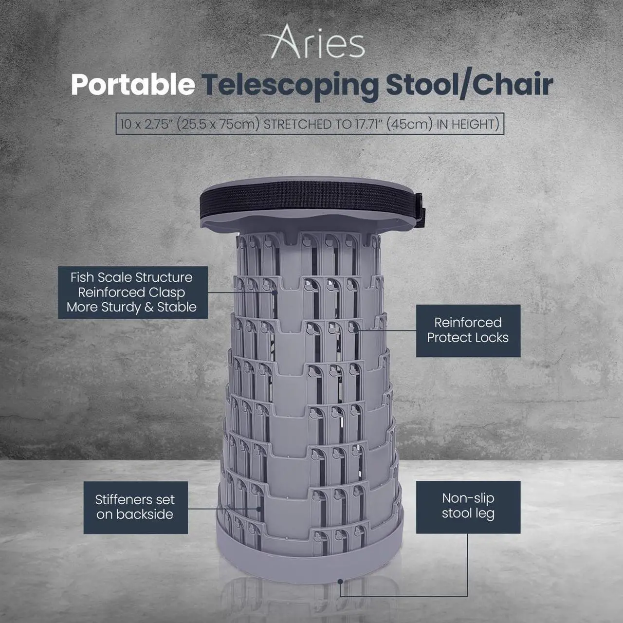 Alt view image 4 of 7 - Aries Portable Telescoping Stool/Chair, Solid Gray