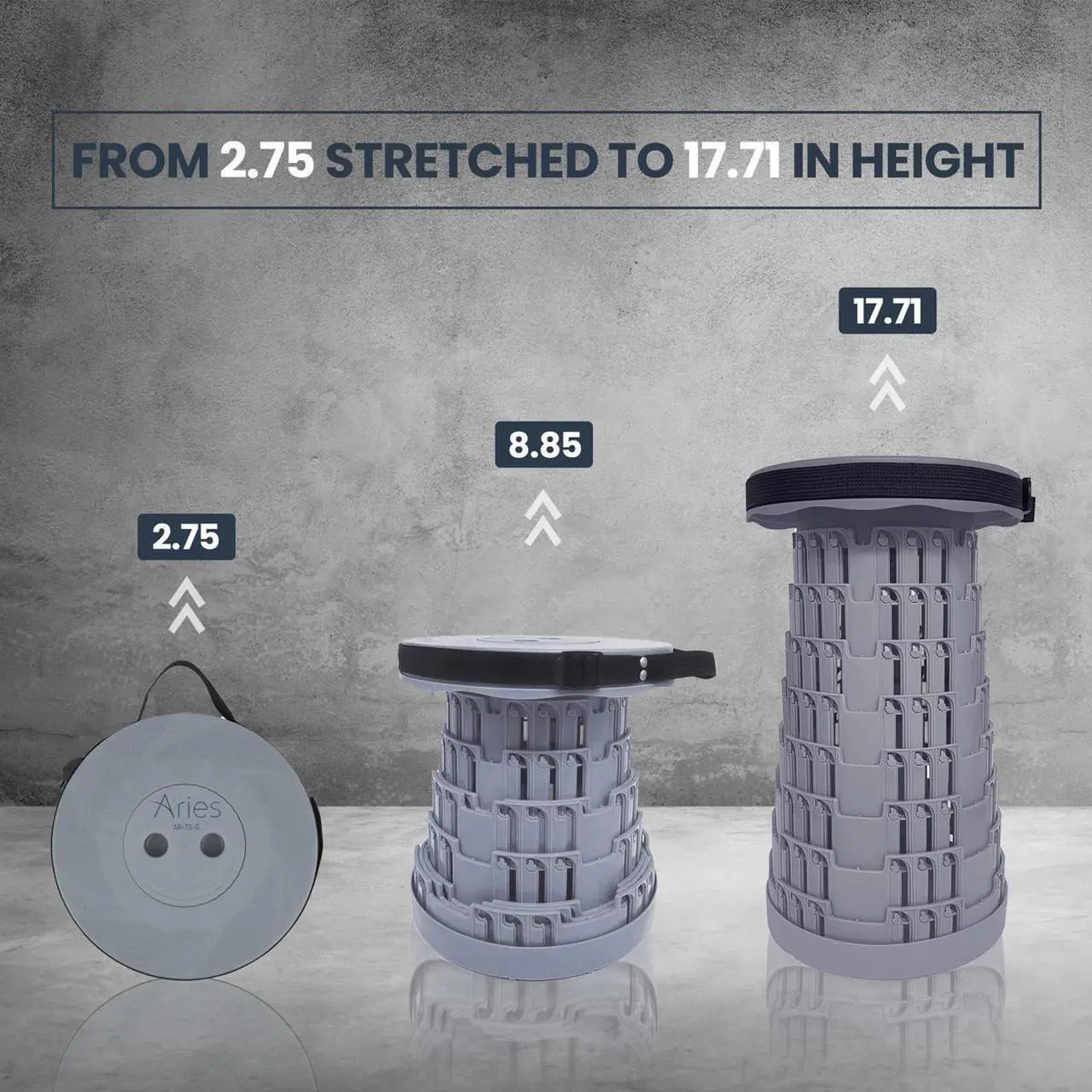 Alt view image 5 of 7 - Aries Portable Telescoping Stool/Chair, Solid Gray