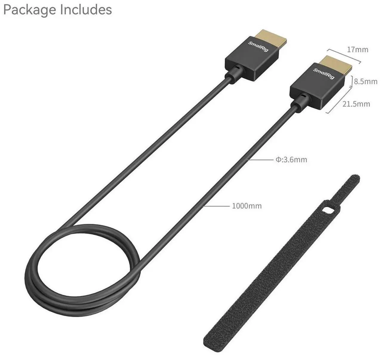 Alt view image 7 of 7 - SmallRig 39.37" Ultra-Slim 4K HDMI Type A Data Cable