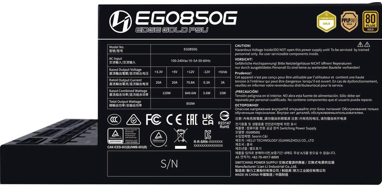 Open Box: Lian Li EDGE850W Fully Modular Low-Noise ATX Power Supply - ATX 3.1 & PCIE 5.1 Compliant - Cybenetics Gold Efficiency - 12V-2x6 Cable - L-Shape Design - Without USB/Fan Hub - Black (EG0850G.B) - Newegg.ca - Open Box condition - Image 26