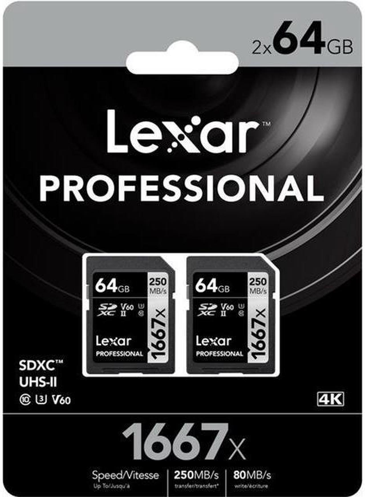 Lexar SILVER Series Professional 1667x 64GB UHS-II SDXC Memory Card, 2-Pack