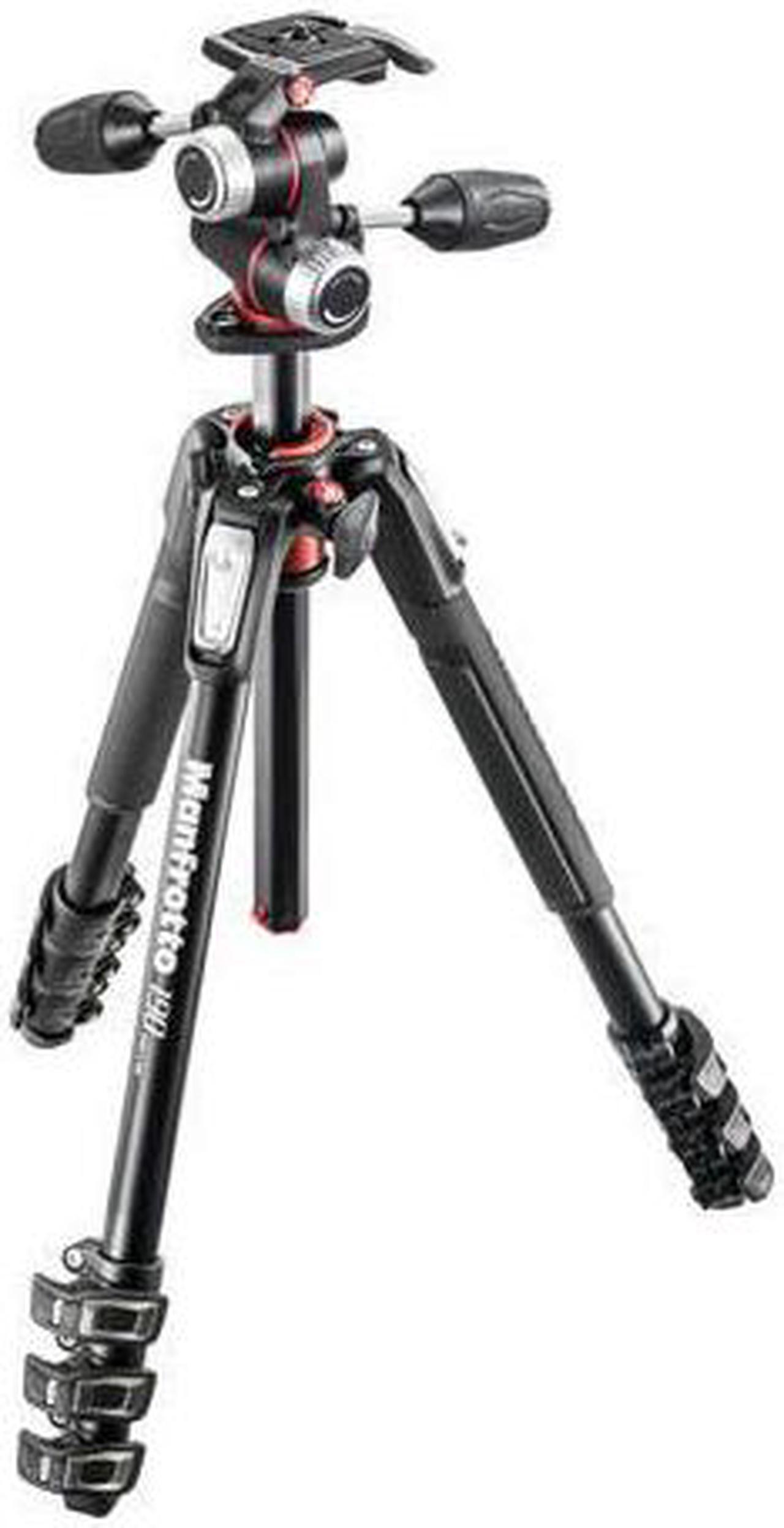 Alt view image 4 of 6 - Manfrotto MK190XPRO4-3W 190 Aluminum 4-Sec Tripod Kit with 3-Way Head, QR Plate