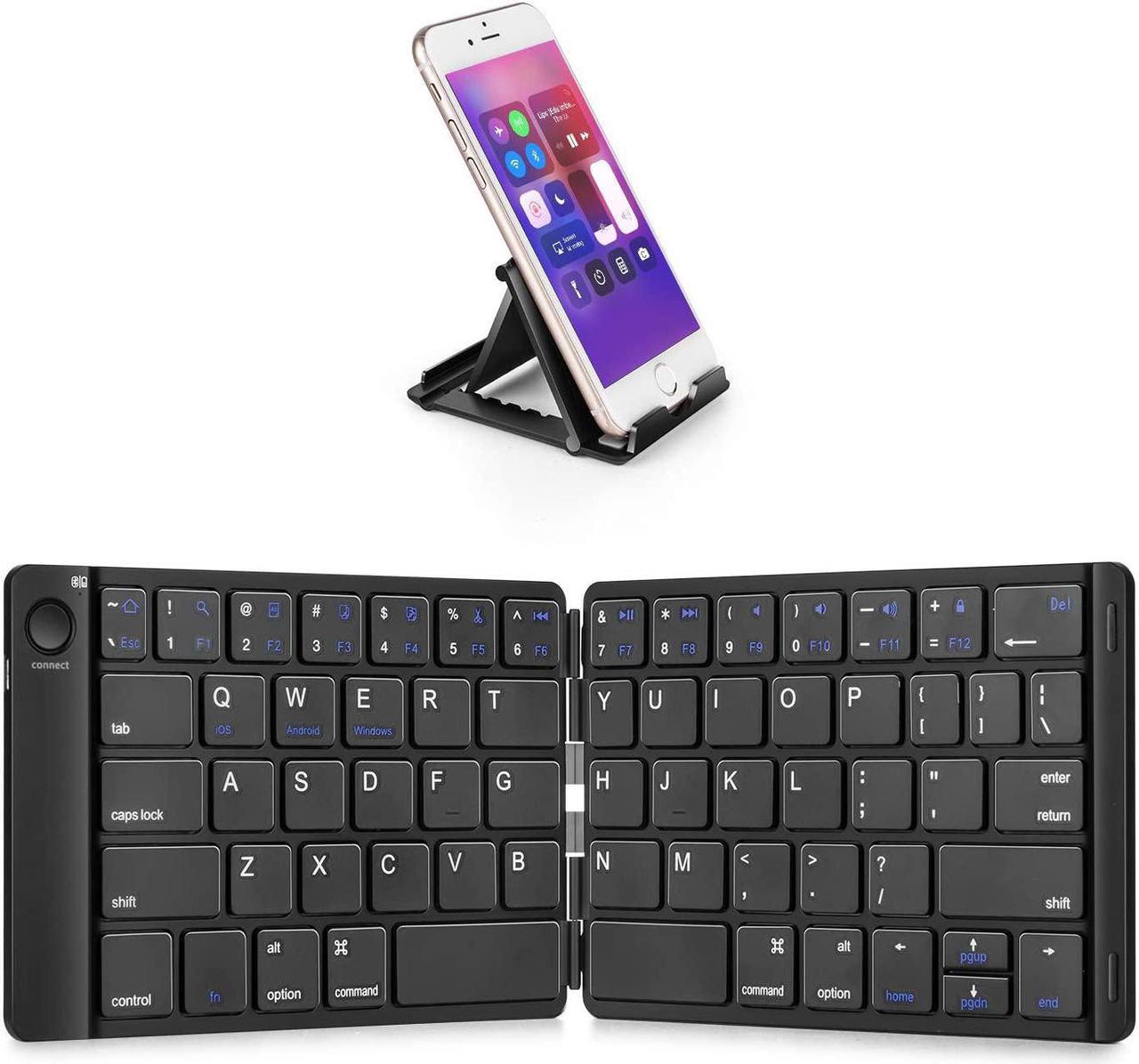 Samsers Foldable Bluetooth Keyboard - Portable Wireless Keyboard with Stand Holder, Rechargeable Full Size Ultra Slim Folding Keyboard Compatible IOS Android Windows Smartphone Tablet and Laptop-Black