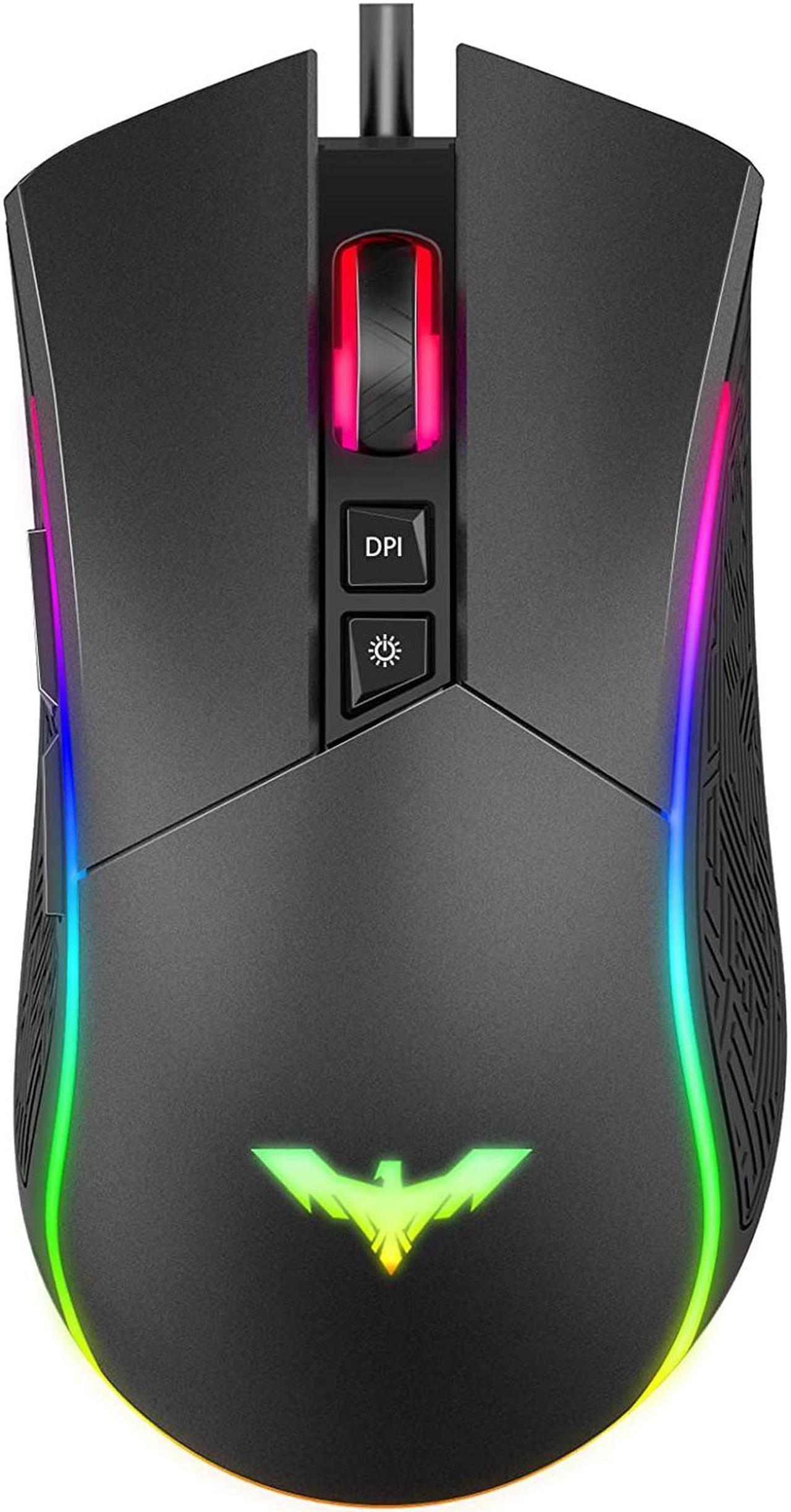 Havit RGB Gaming Mouse Wired Programmable Ergonomic USB Mice 4800 Dots Per Inch 7 Buttons & 7 Color Backlit for Laptop PC Gamer Computer Desktop